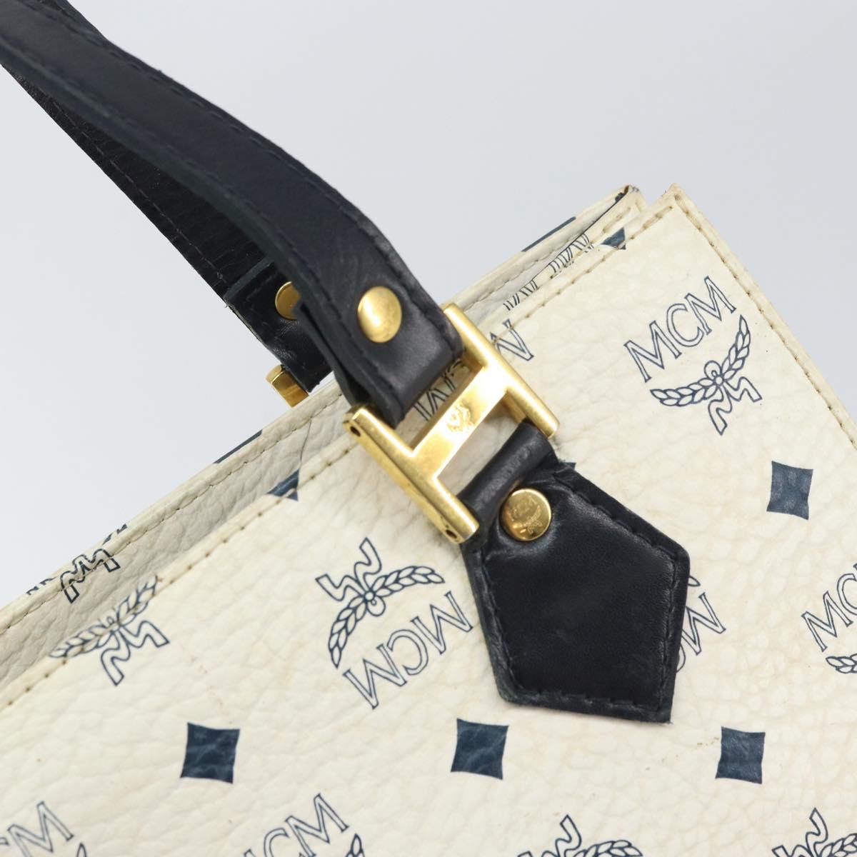 MCM Logogram Vicetos Tote Bag Leather White Gold Auth 161620