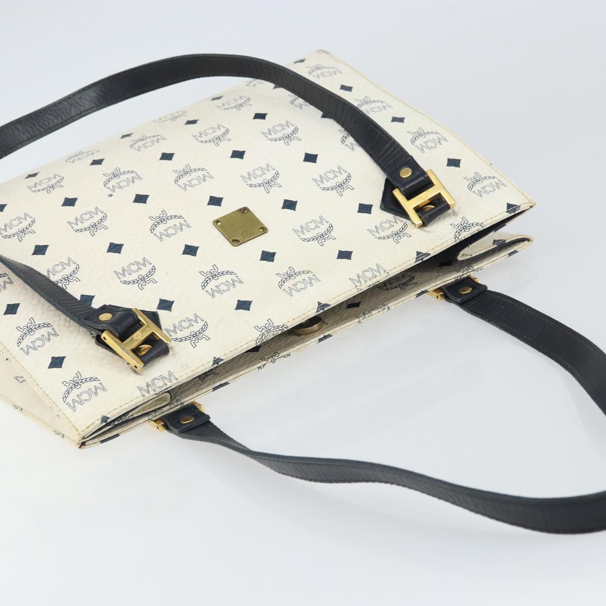 MCM Logogram Vicetos Tote Bag Leather White Gold Auth 161620
