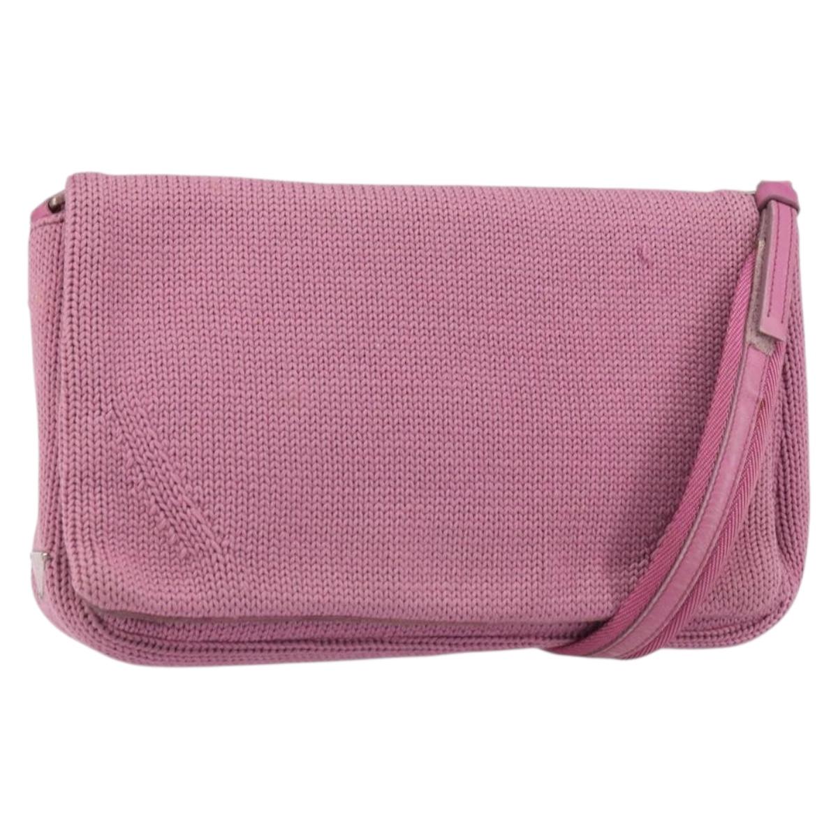 PRADA Shoulder Bag knitted Fabrics Pink Silver Auth 161630
