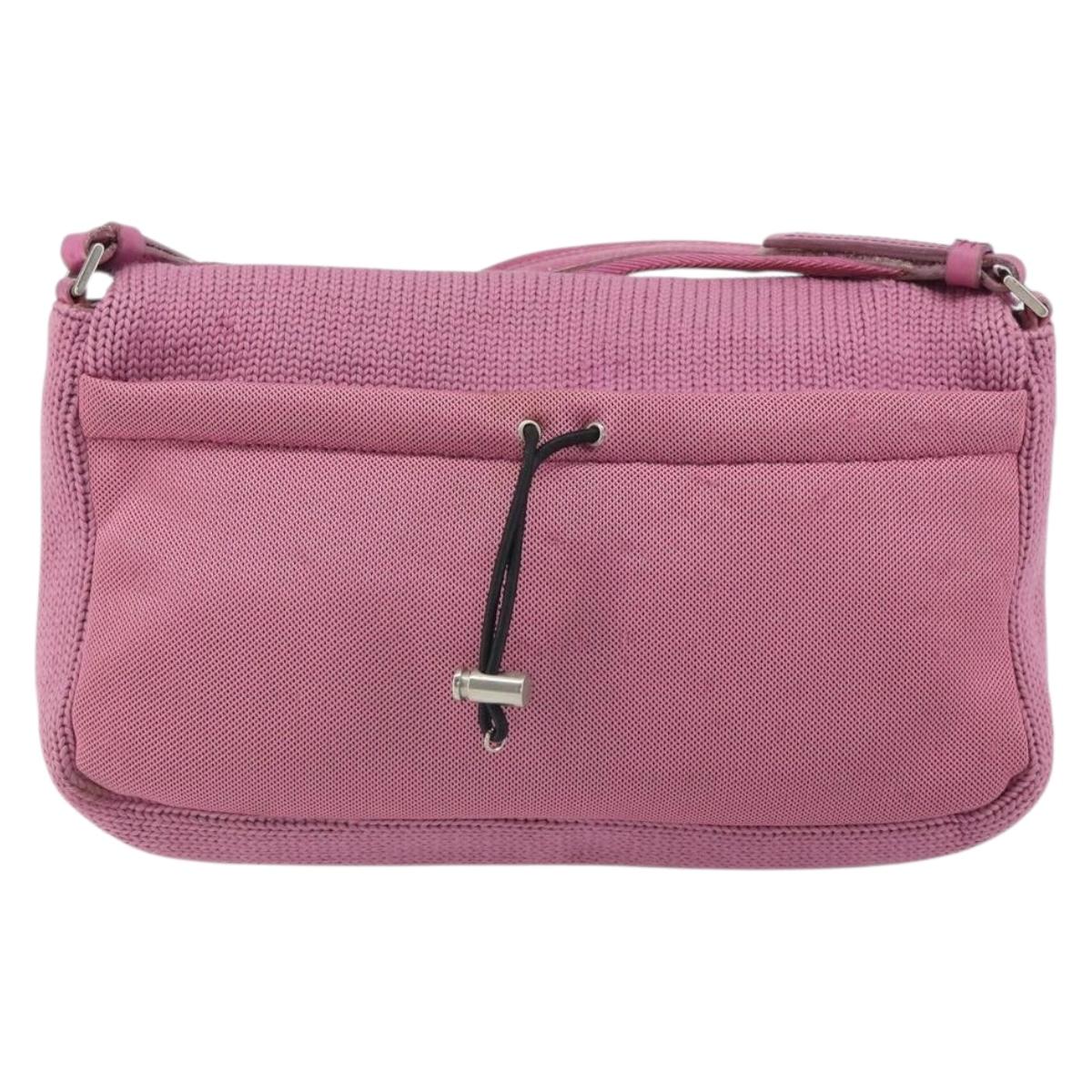 PRADA Shoulder Bag knitted Fabrics Pink Silver Auth 161630
