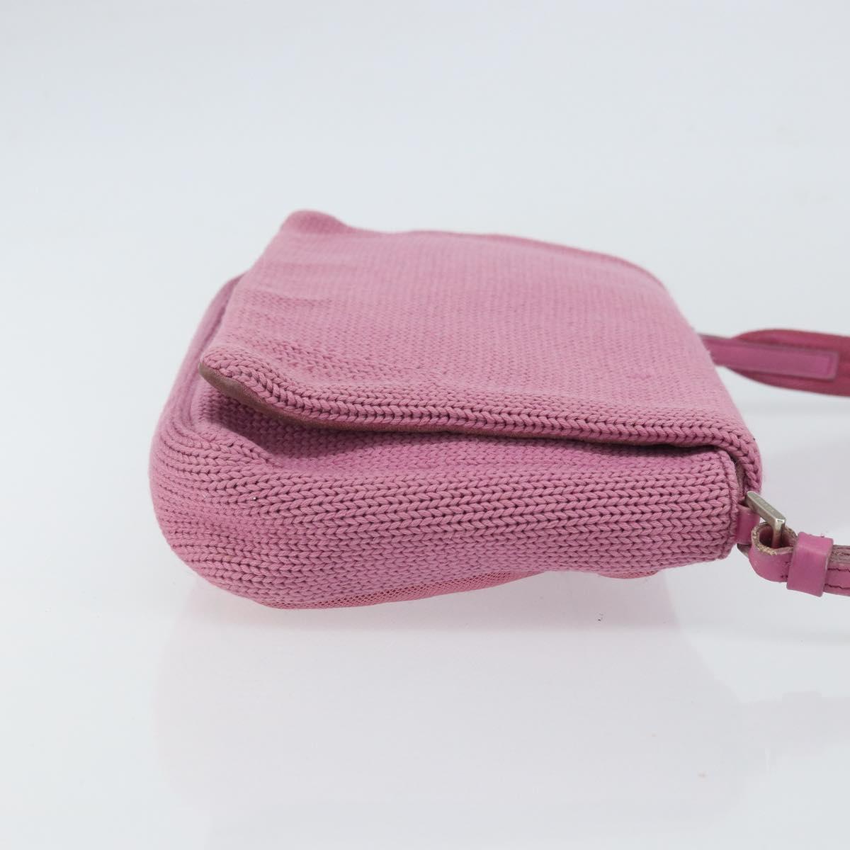 PRADA Shoulder Bag knitted Fabrics Pink Silver Auth 161630