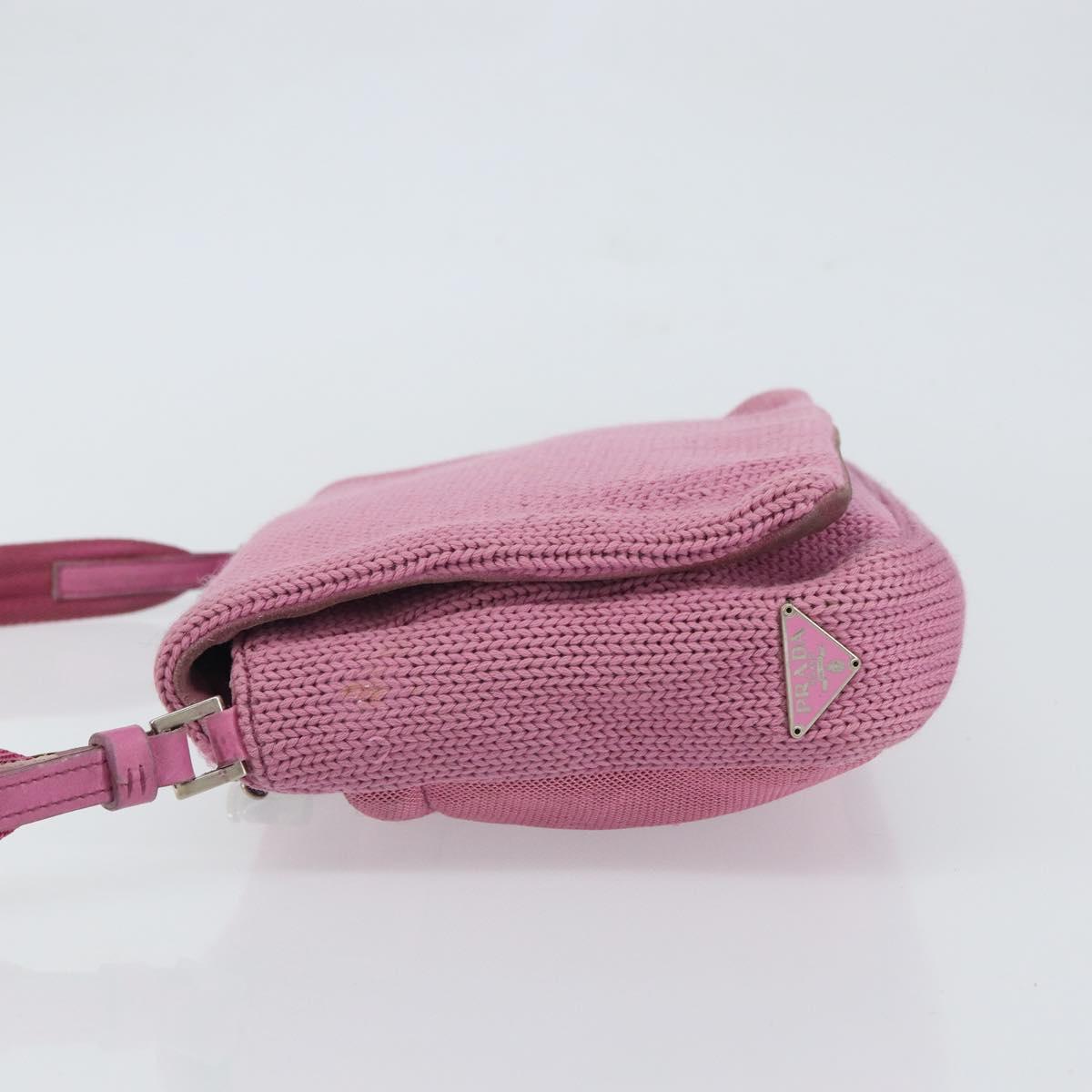 PRADA Shoulder Bag knitted Fabrics Pink Silver Auth 161630