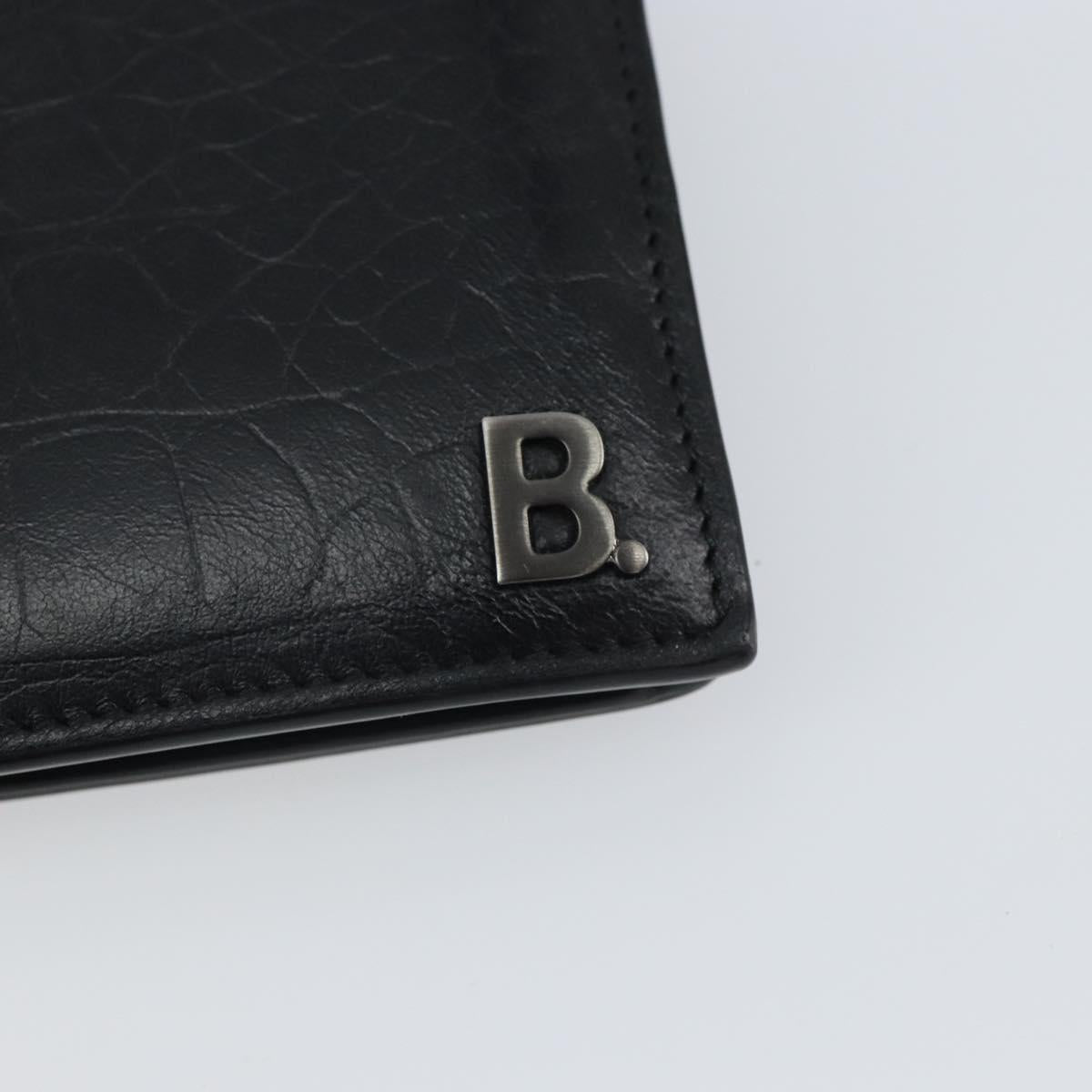 BALENCIAGA Compact Wallet Leather Black Auth 161631