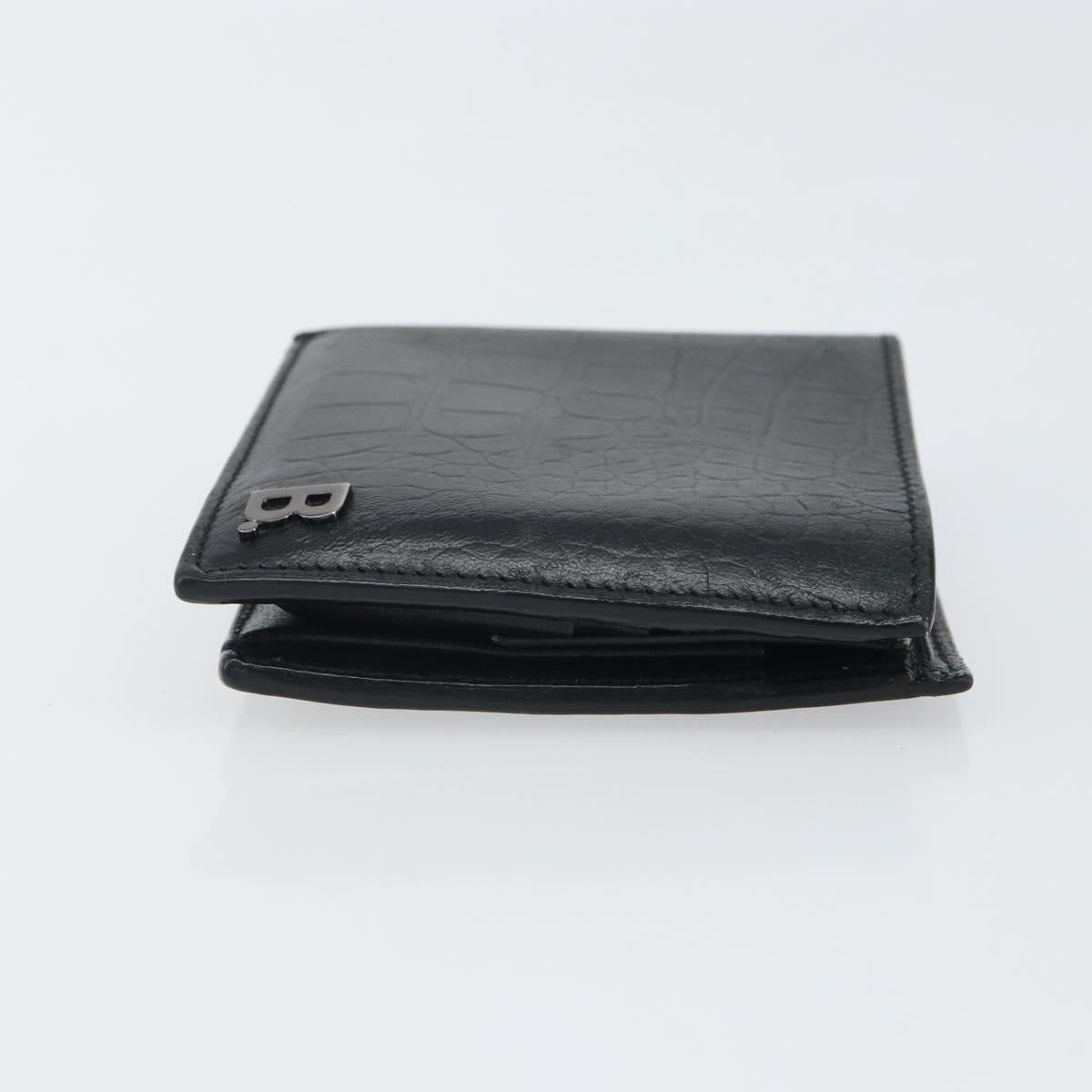 BALENCIAGA Compact Wallet Leather Black Auth 161631