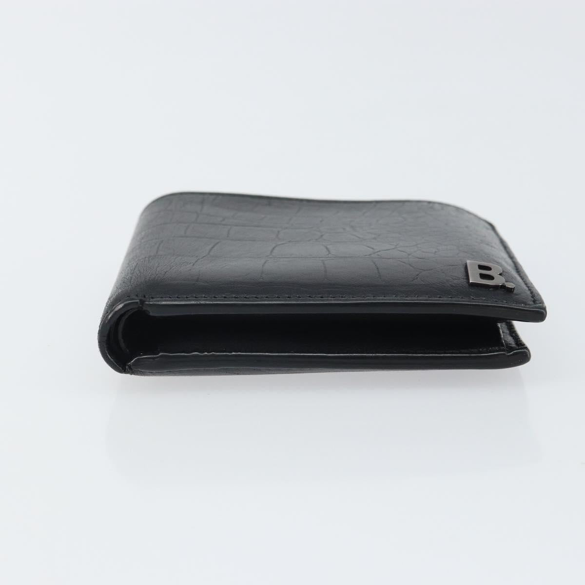 BALENCIAGA Compact Wallet Leather Black Auth 161631