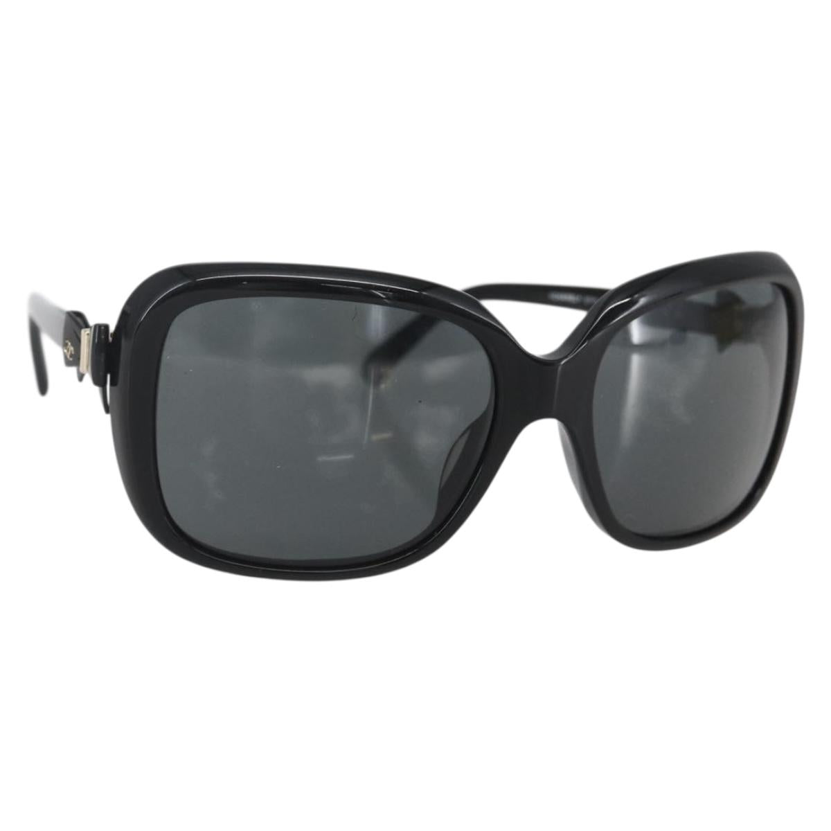 CHANEL Ribbon COCO Mark Sunglasses plastic Black 5171-A CC Auth 161639