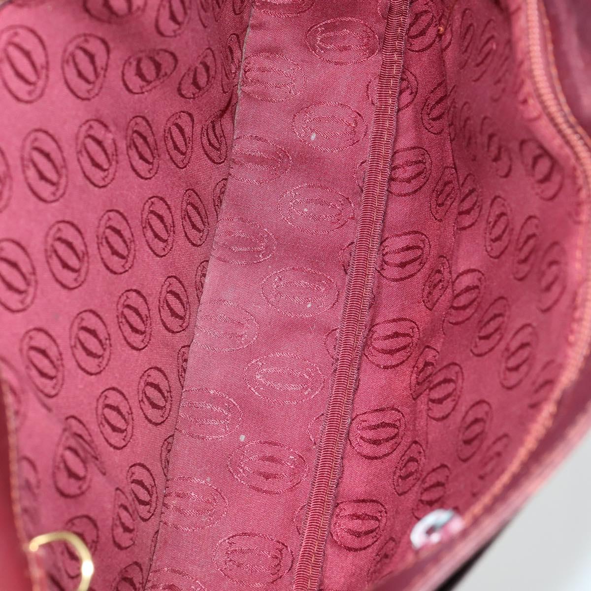 CARTIER Must Line Shoulder Bag Leather Bordeaux Gold Auth 161646