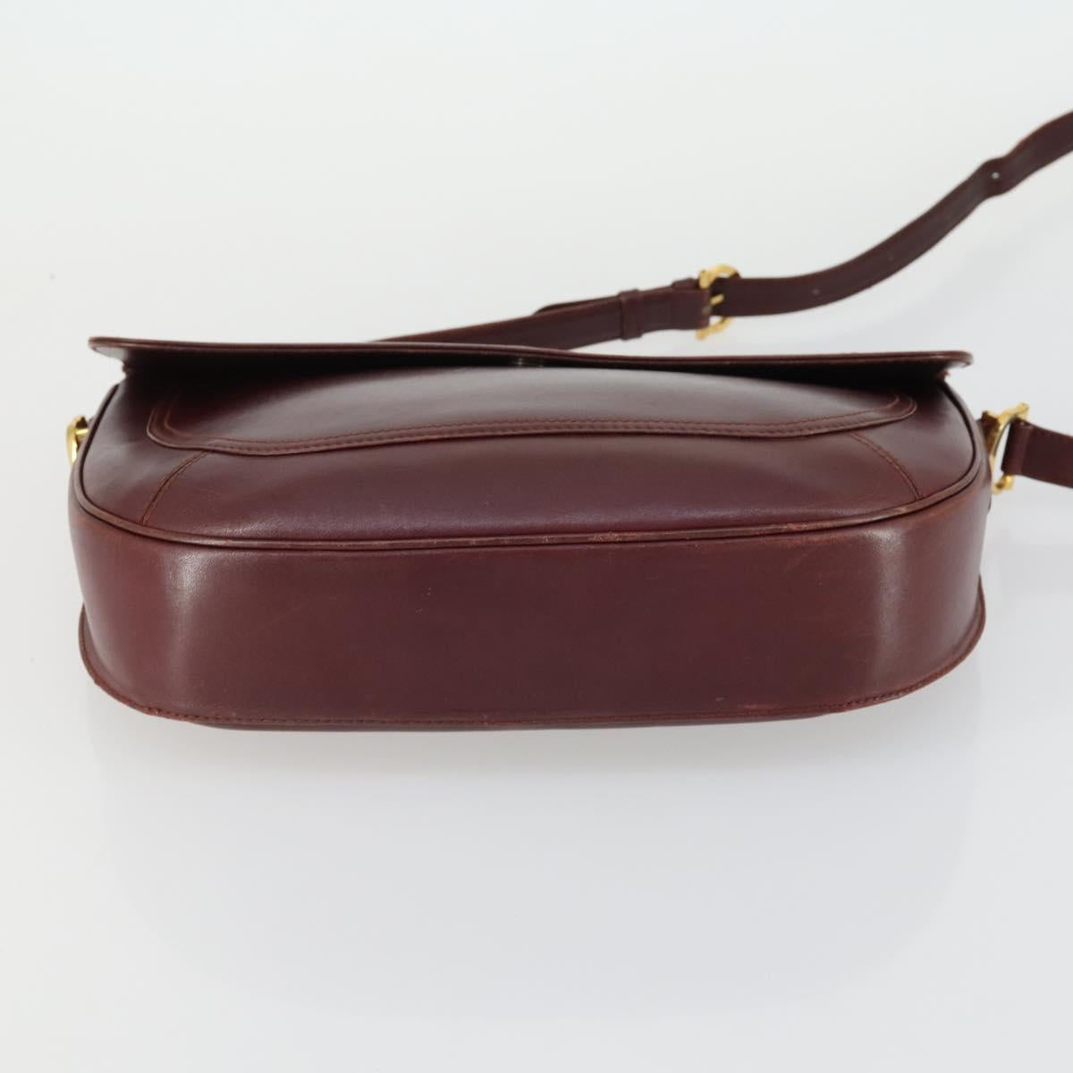 CARTIER Must Line Shoulder Bag Leather Bordeaux Gold Auth 161646