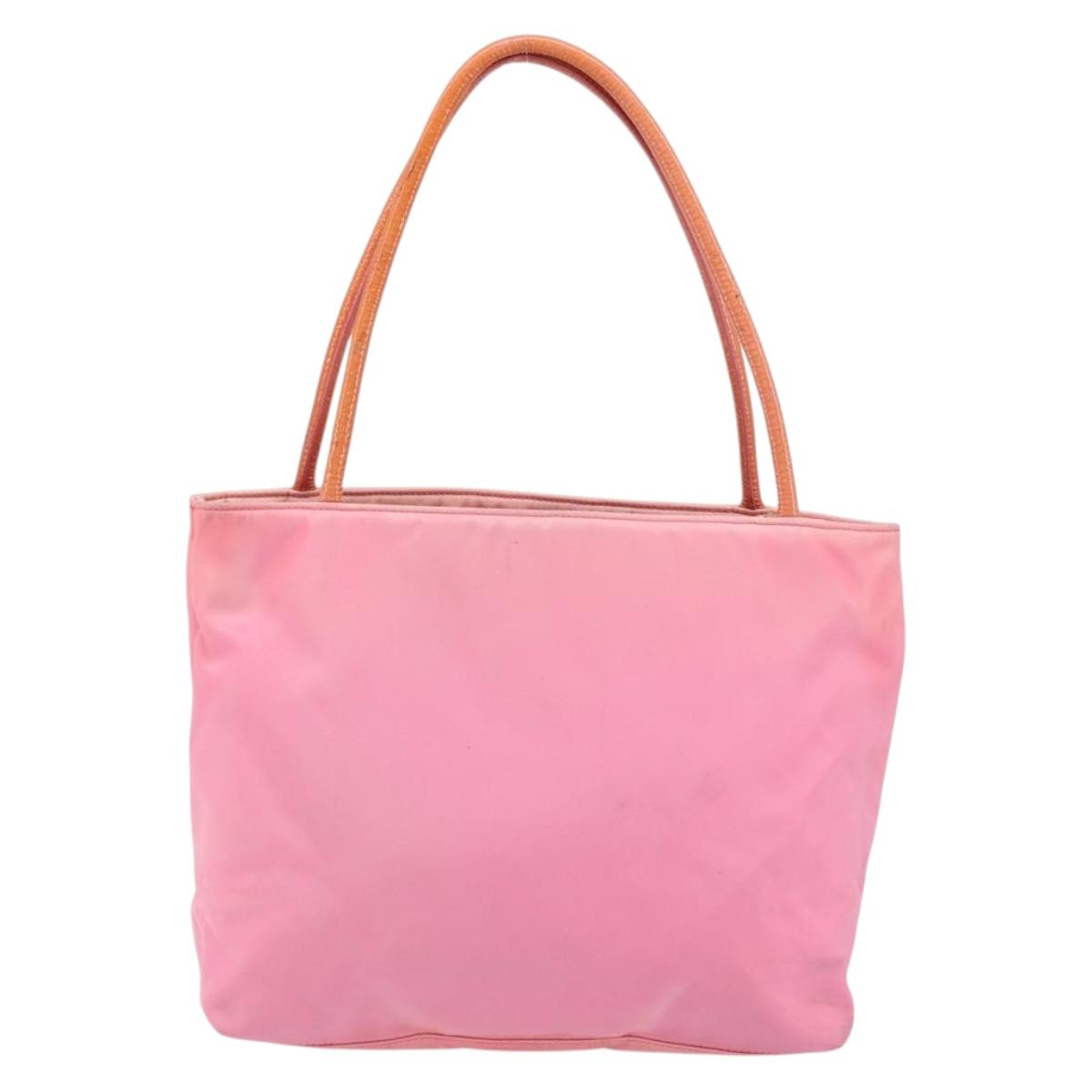 PRADA Tote Bag Nylon Pink Gold Auth 161648