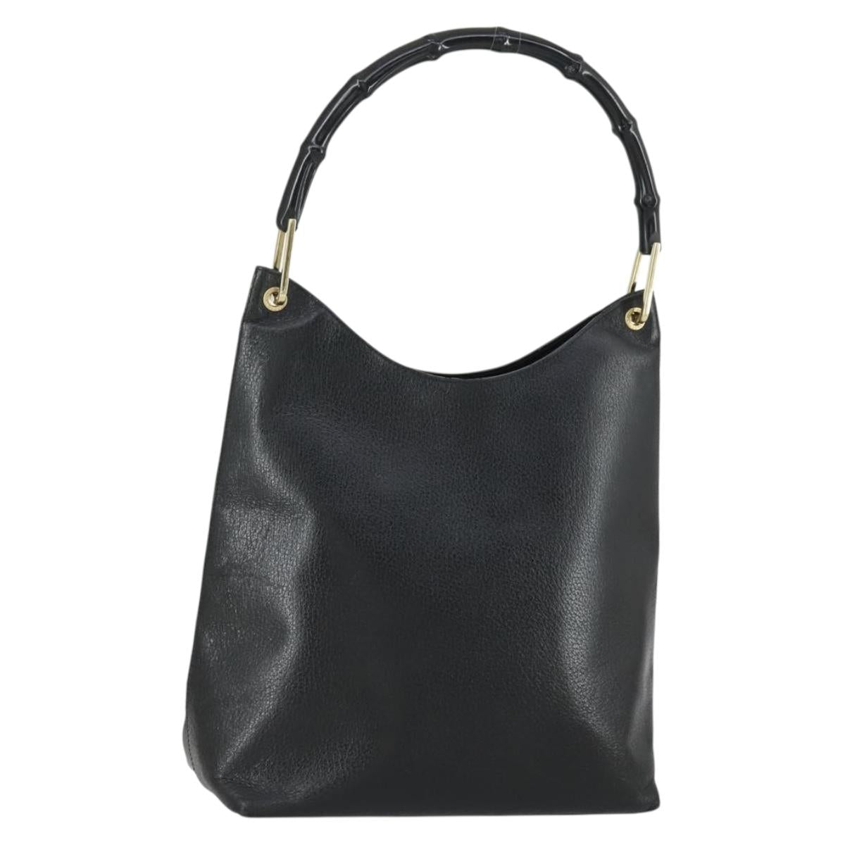 GUCCI Bamboo Shoulder Bag Leather Black Gold Auth 161651