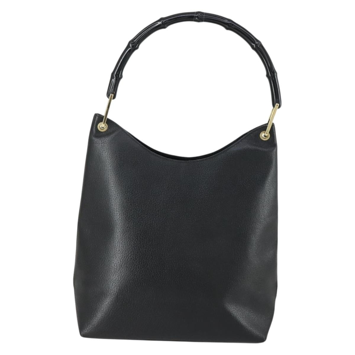 GUCCI Bamboo Shoulder Bag Leather Black Gold Auth 161651