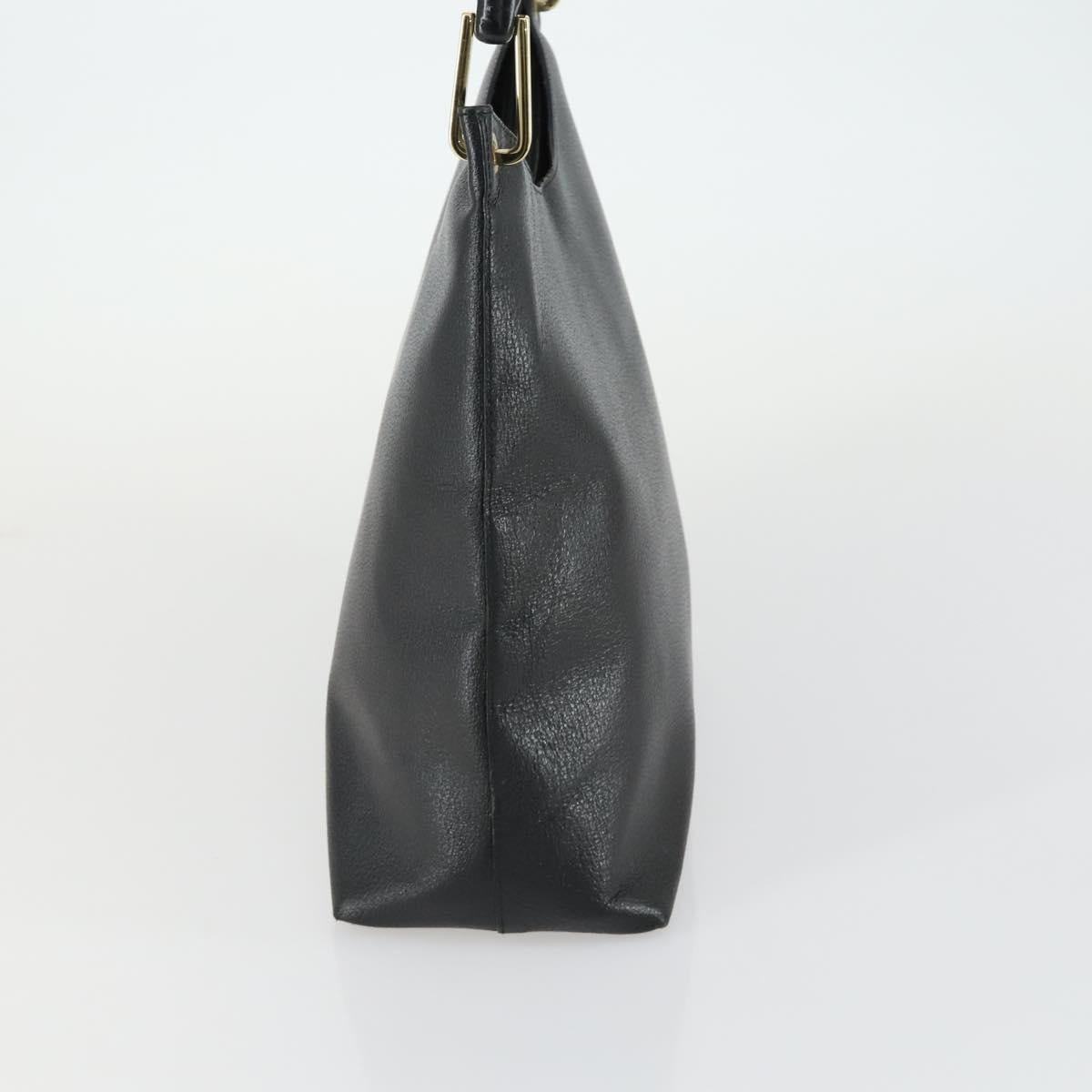 GUCCI Bamboo Shoulder Bag Leather Black Gold Auth 161651