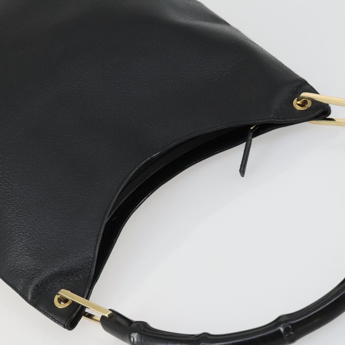 GUCCI Bamboo Shoulder Bag Leather Black Gold Auth 161651