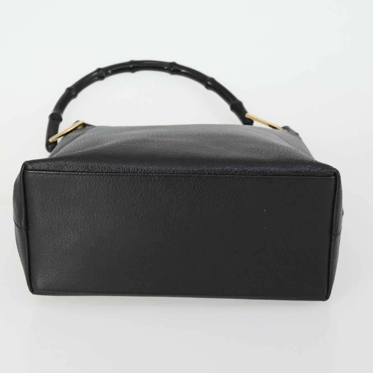 GUCCI Bamboo Shoulder Bag Leather Black Gold Auth 161651