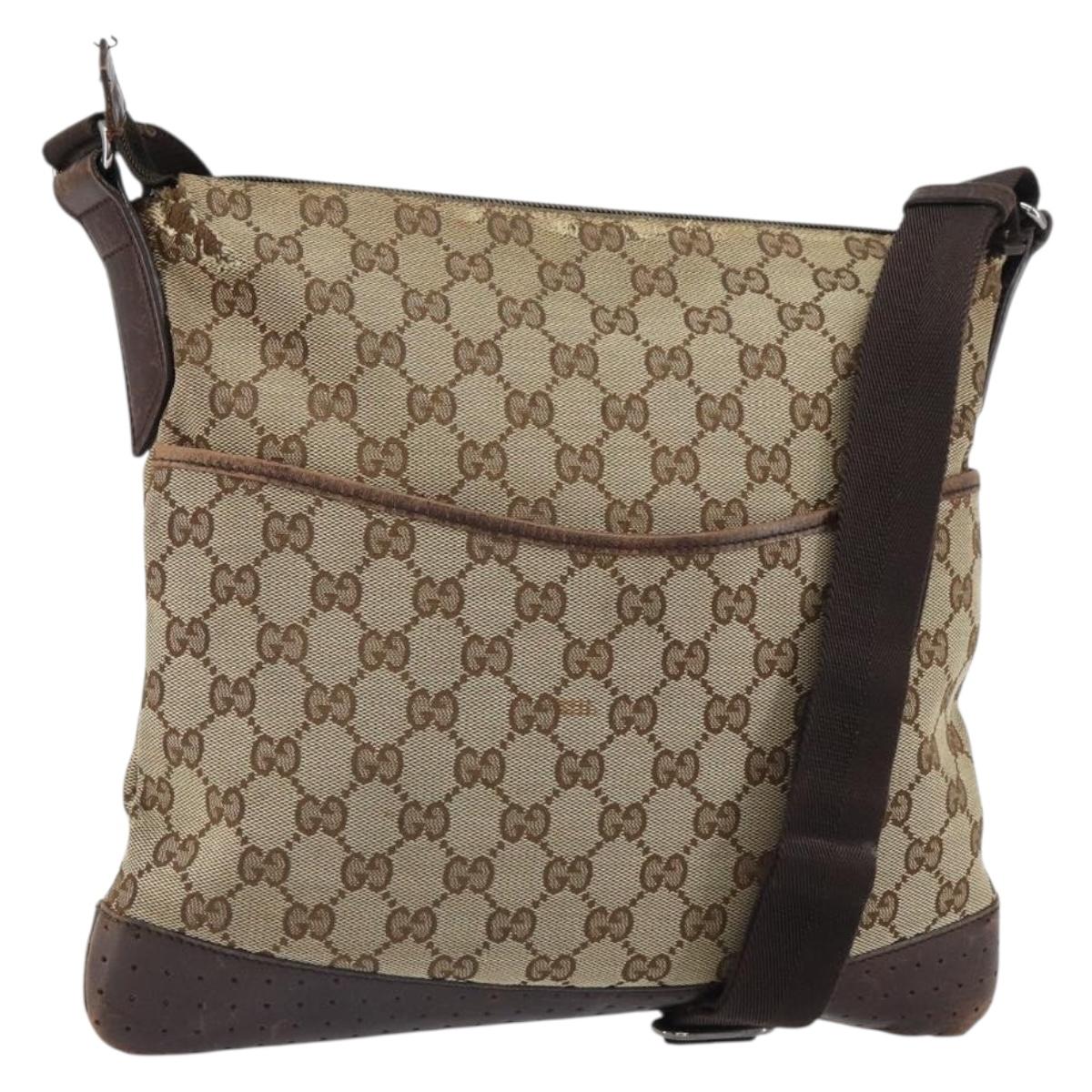 GUCCI GG Canvas Shoulder Bag Beige Silver 145857 Auth 161657