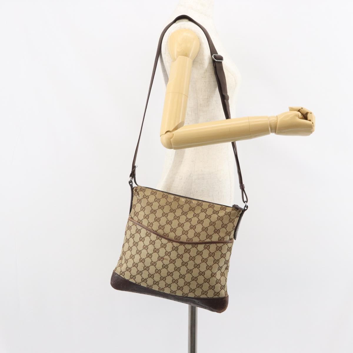 GUCCI GG Canvas Shoulder Bag Beige Silver 145857 Auth 161657
