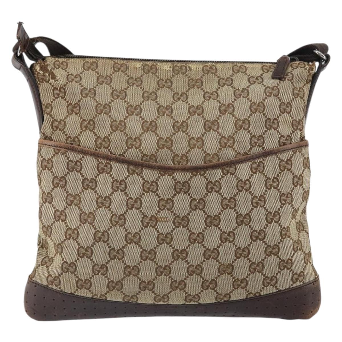 GUCCI GG Canvas Shoulder Bag Beige Silver 145857 Auth 161657