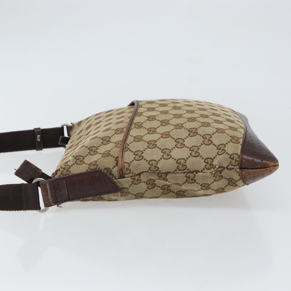 GUCCI GG Canvas Shoulder Bag Beige Silver 145857 Auth 161657