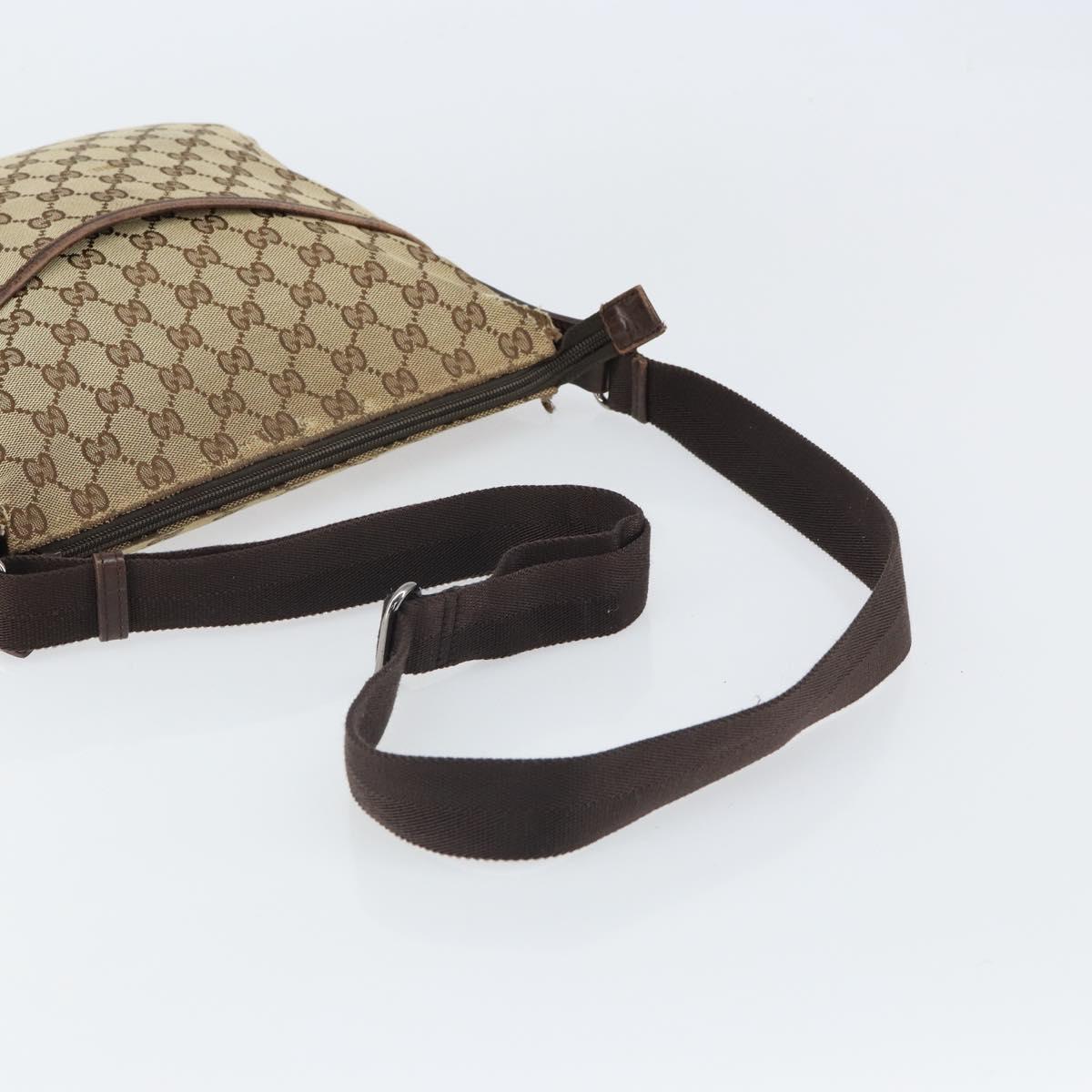 GUCCI GG Canvas Shoulder Bag Beige Silver 145857 Auth 161657