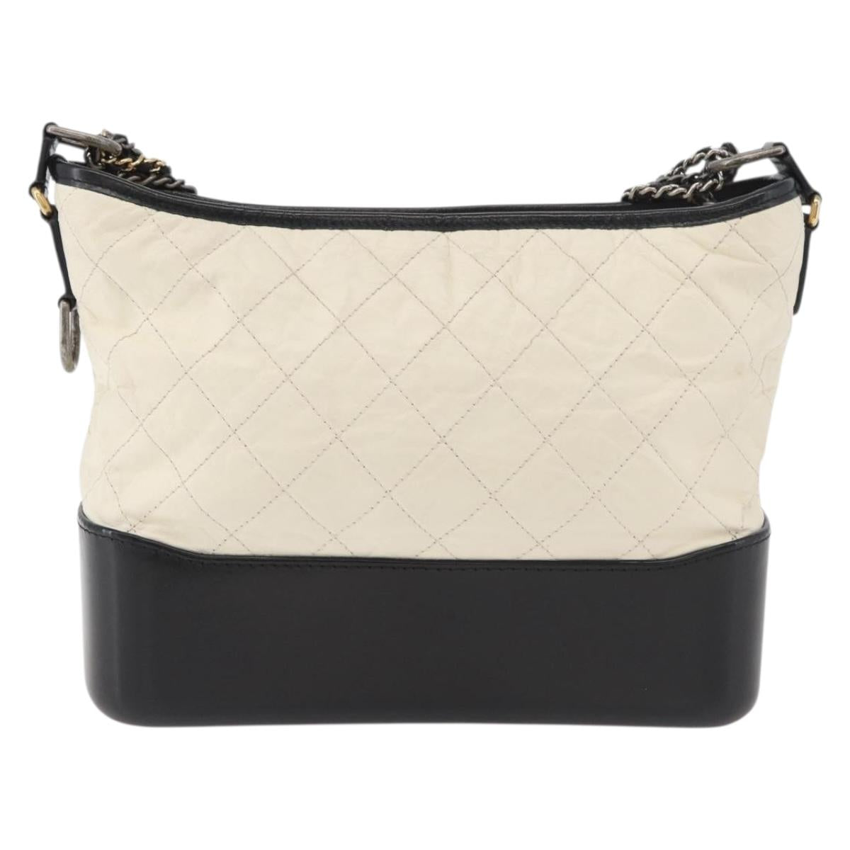 CHANEL Chain Gabriel de Chanel Shoulder Bag Calf Skin White Gold CC Auth 161659
