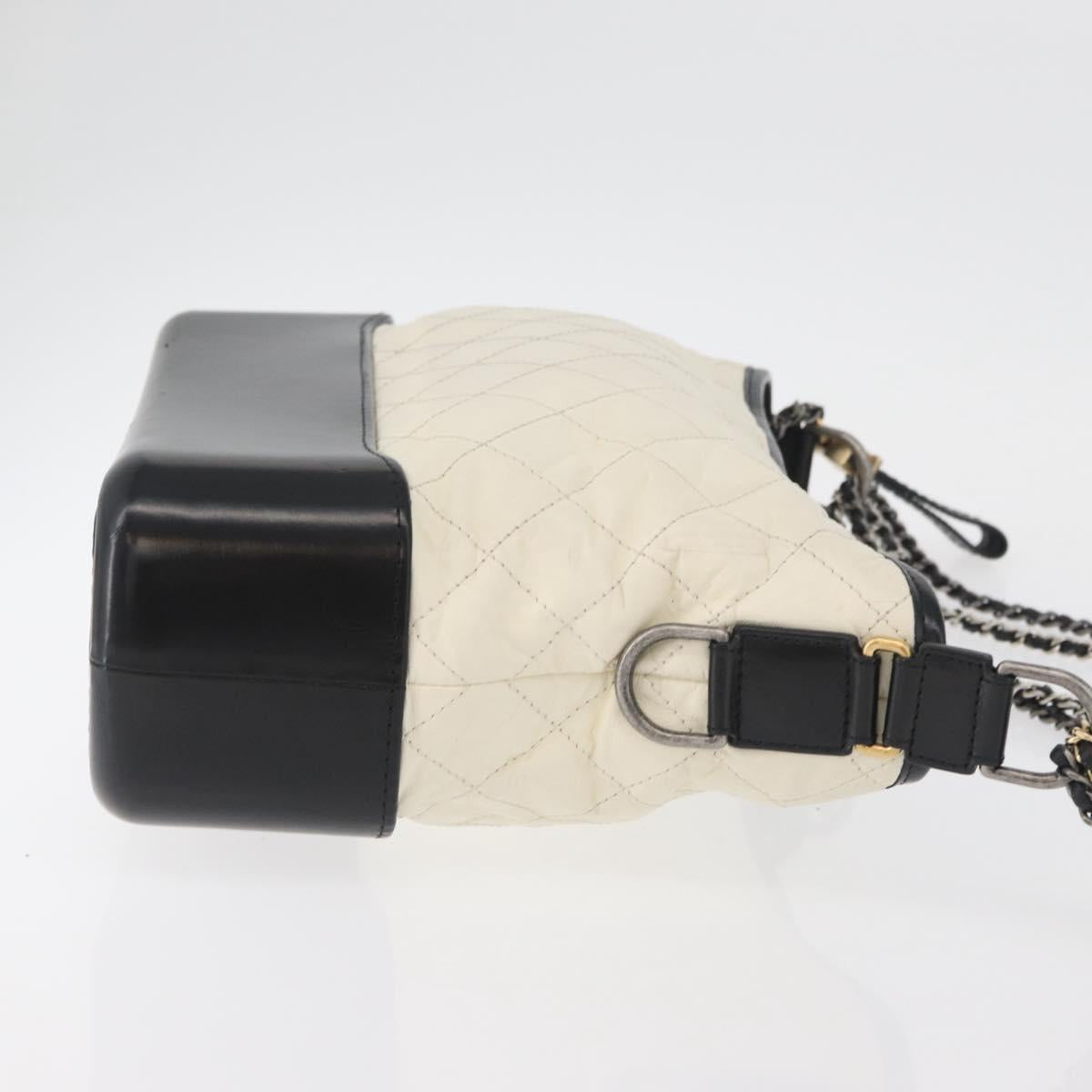CHANEL Chain Gabriel de Chanel Shoulder Bag Calf Skin White Gold CC Auth 161659