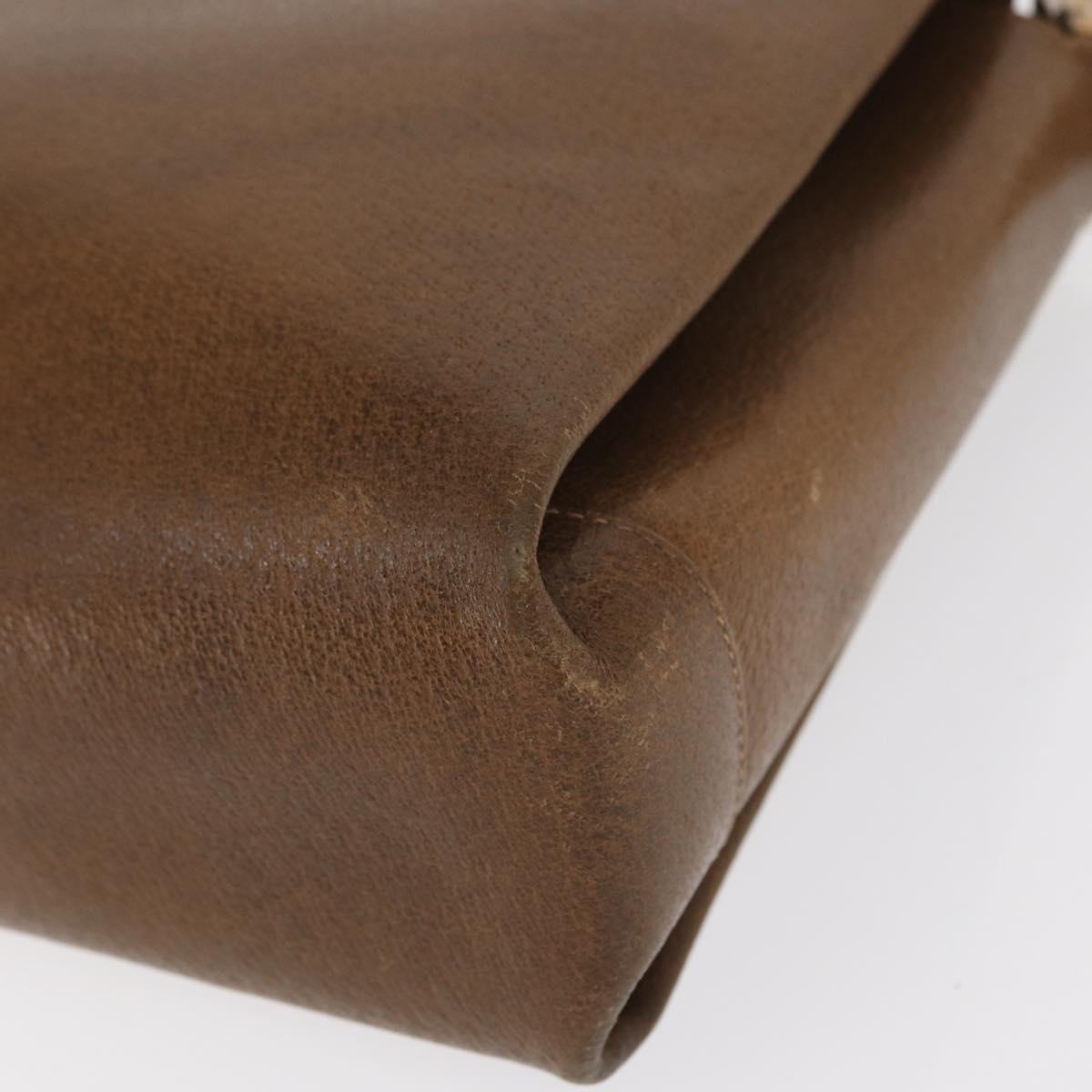 GUCCI Shoulder Bag Leather Brown Gold Auth 161660