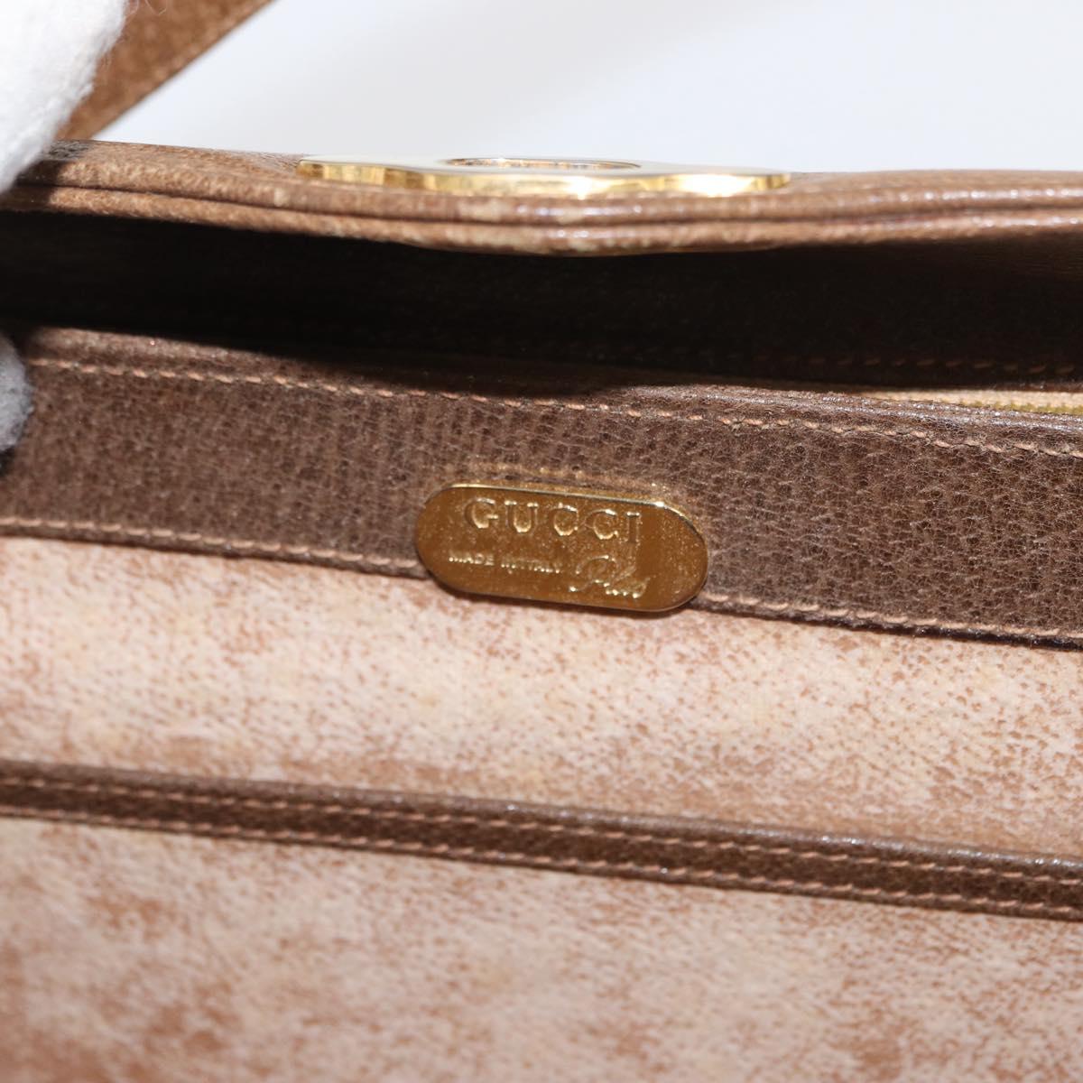 GUCCI Shoulder Bag Leather Brown Gold Auth 161660