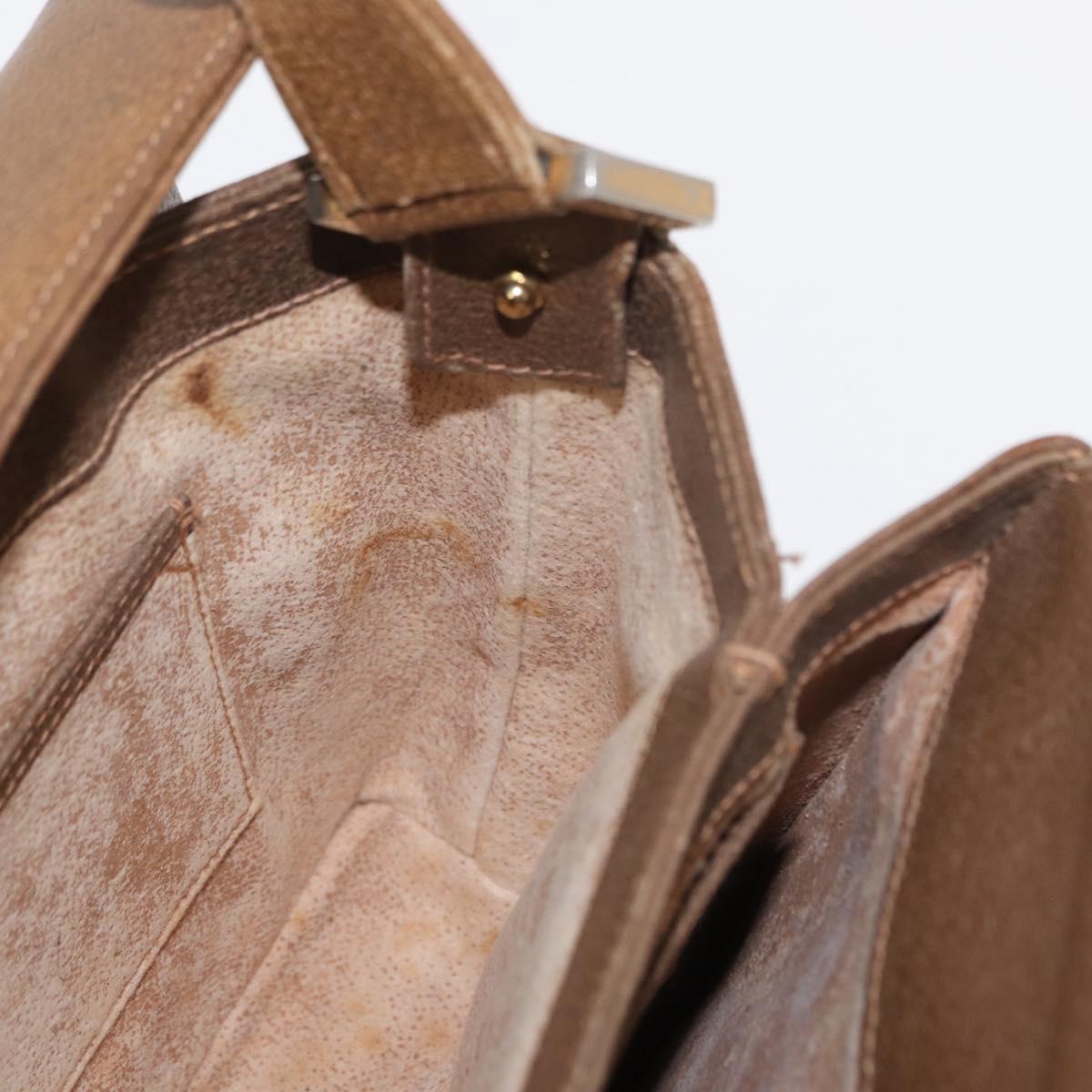 GUCCI Shoulder Bag Leather Brown Gold Auth 161660