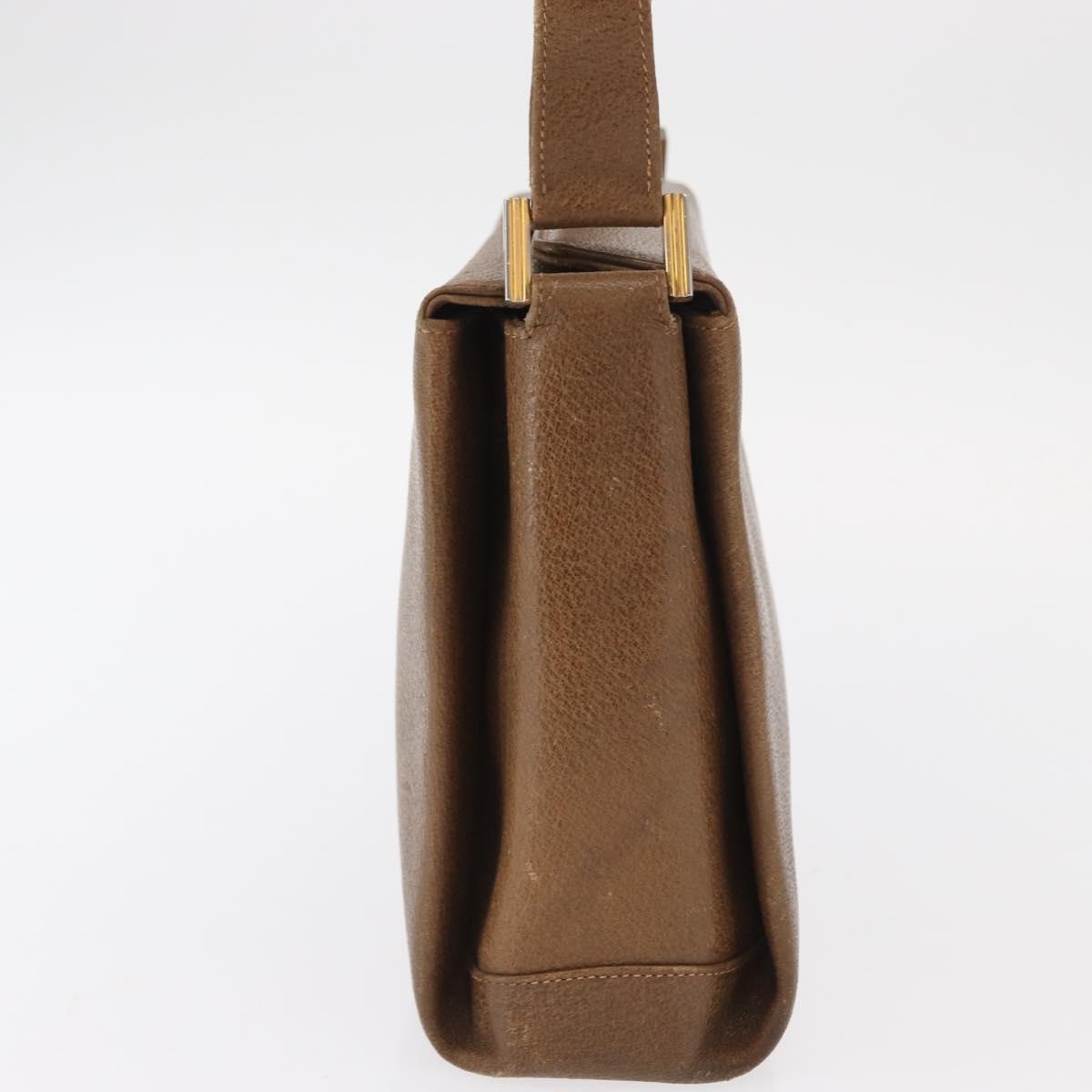 GUCCI Shoulder Bag Leather Brown Gold Auth 161660