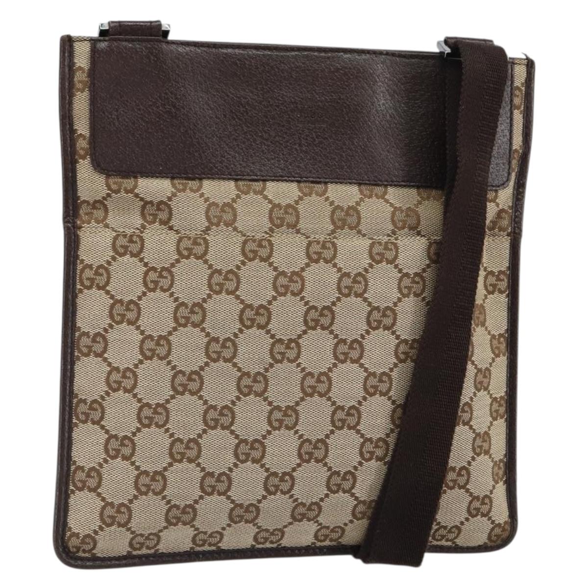 GUCCI GG Canvas Shoulder Bag Beige Silver 27639 Auth 161661