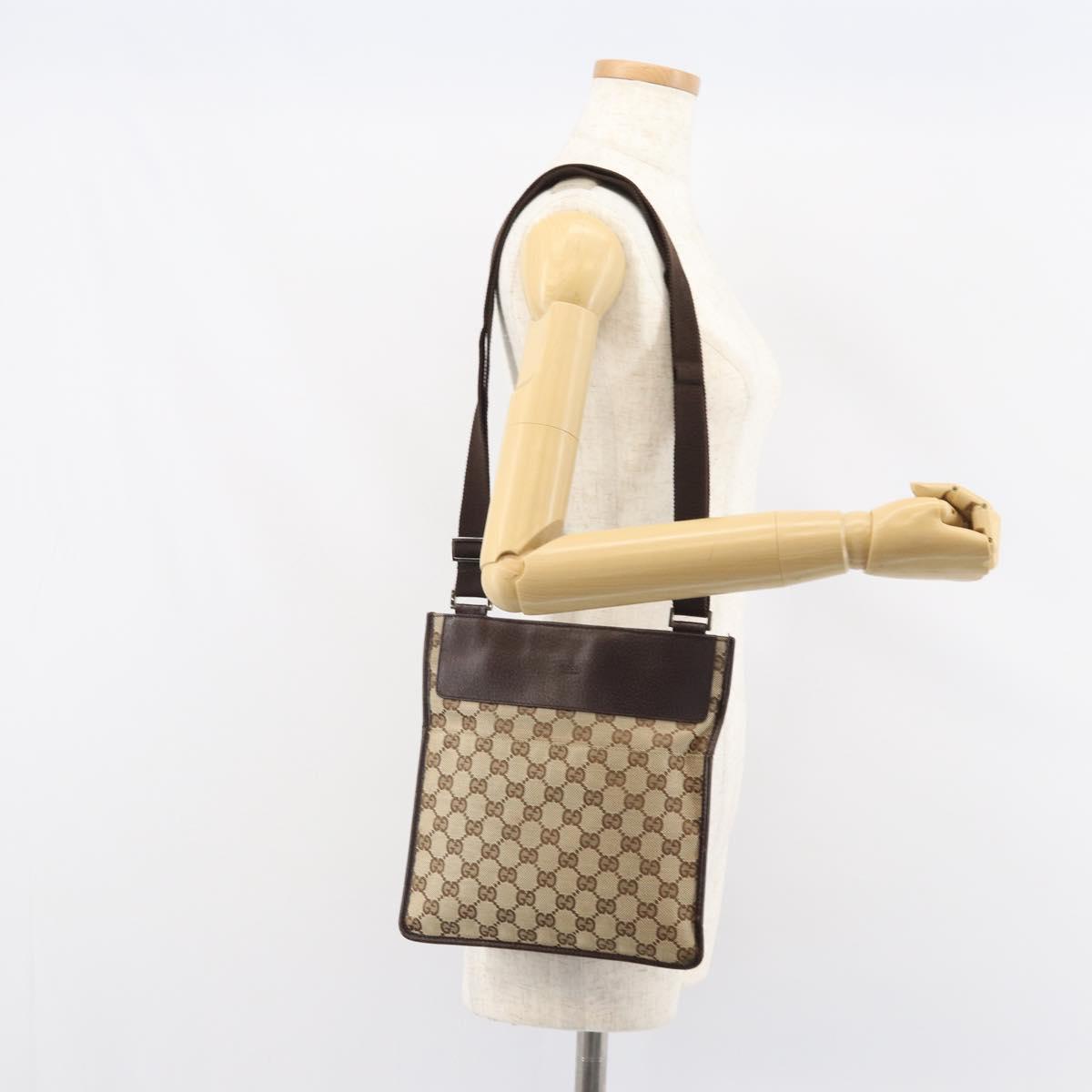 GUCCI GG Canvas Shoulder Bag Beige Silver 27639 Auth 161661