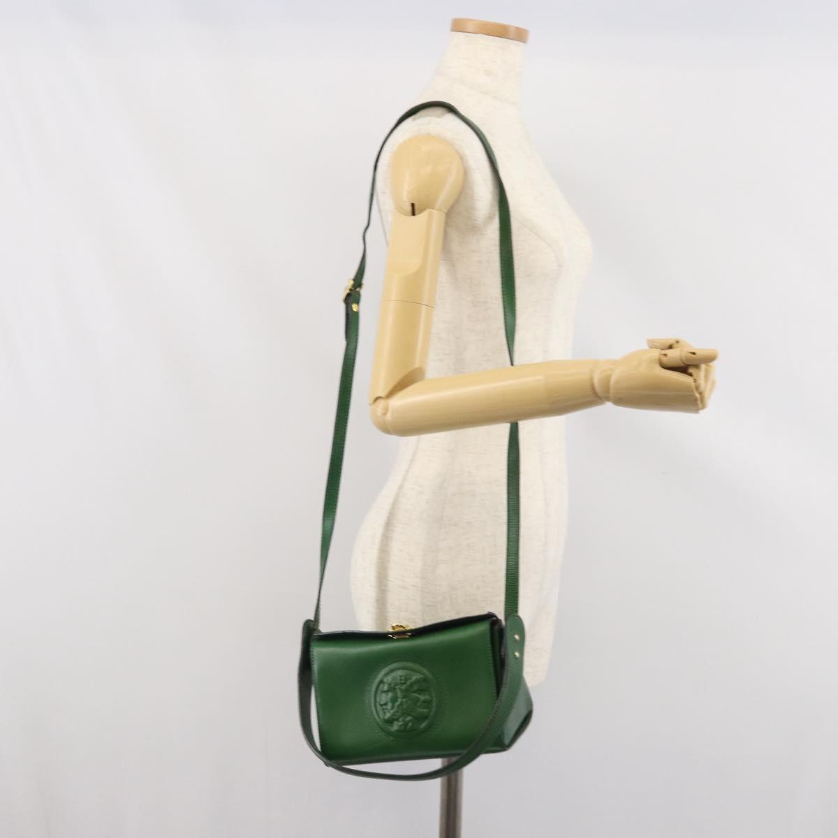 FENDI Shoulder Bag Leather Green Gold Auth 161662