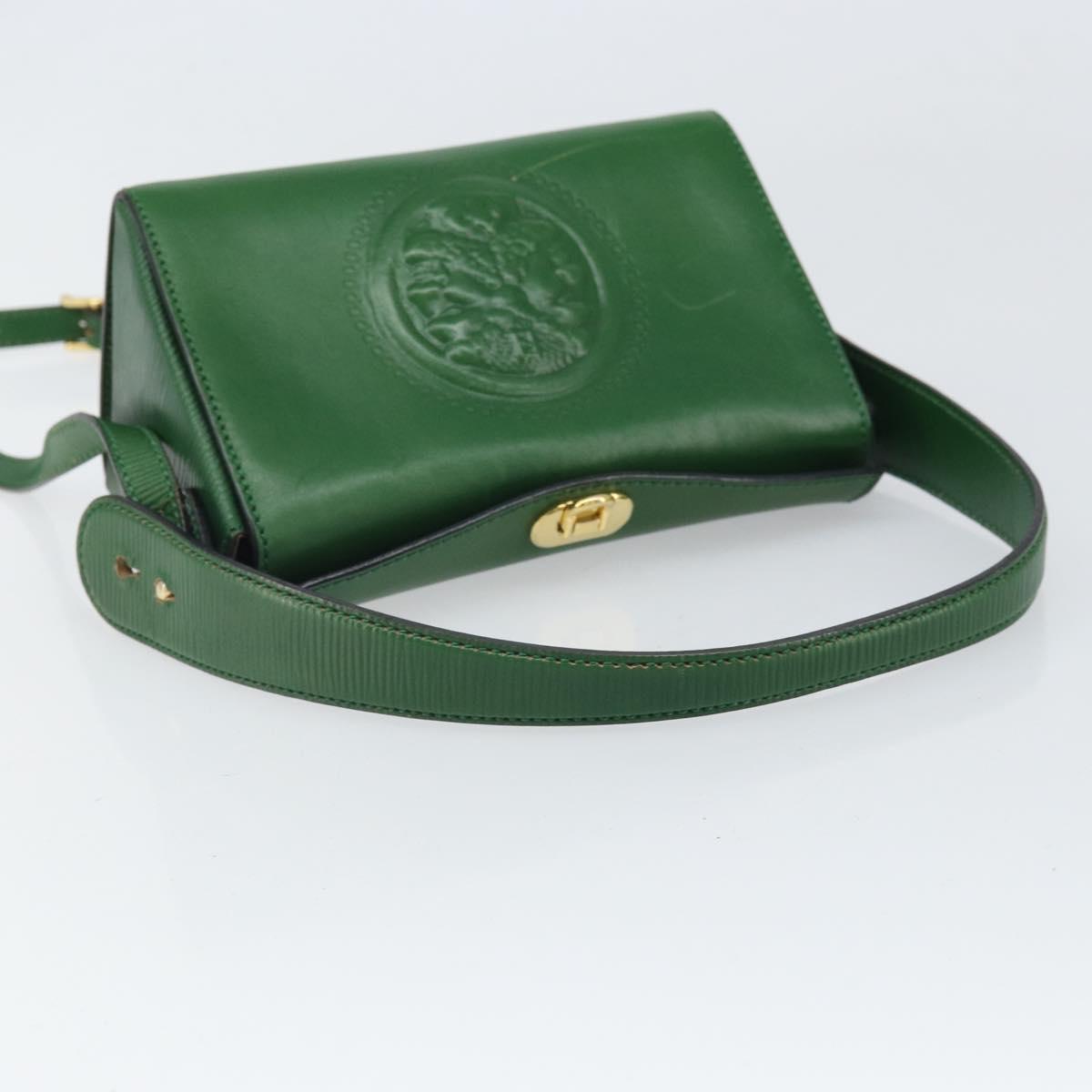 FENDI Shoulder Bag Leather Green Gold Auth 161662