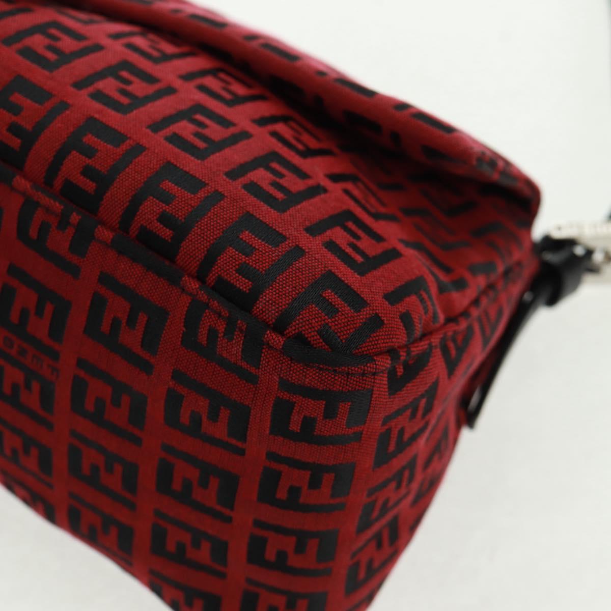 FENDI Zucchino Canvas Mamma Baguette Shoulder Bag Red Silver Auth 161663SAV