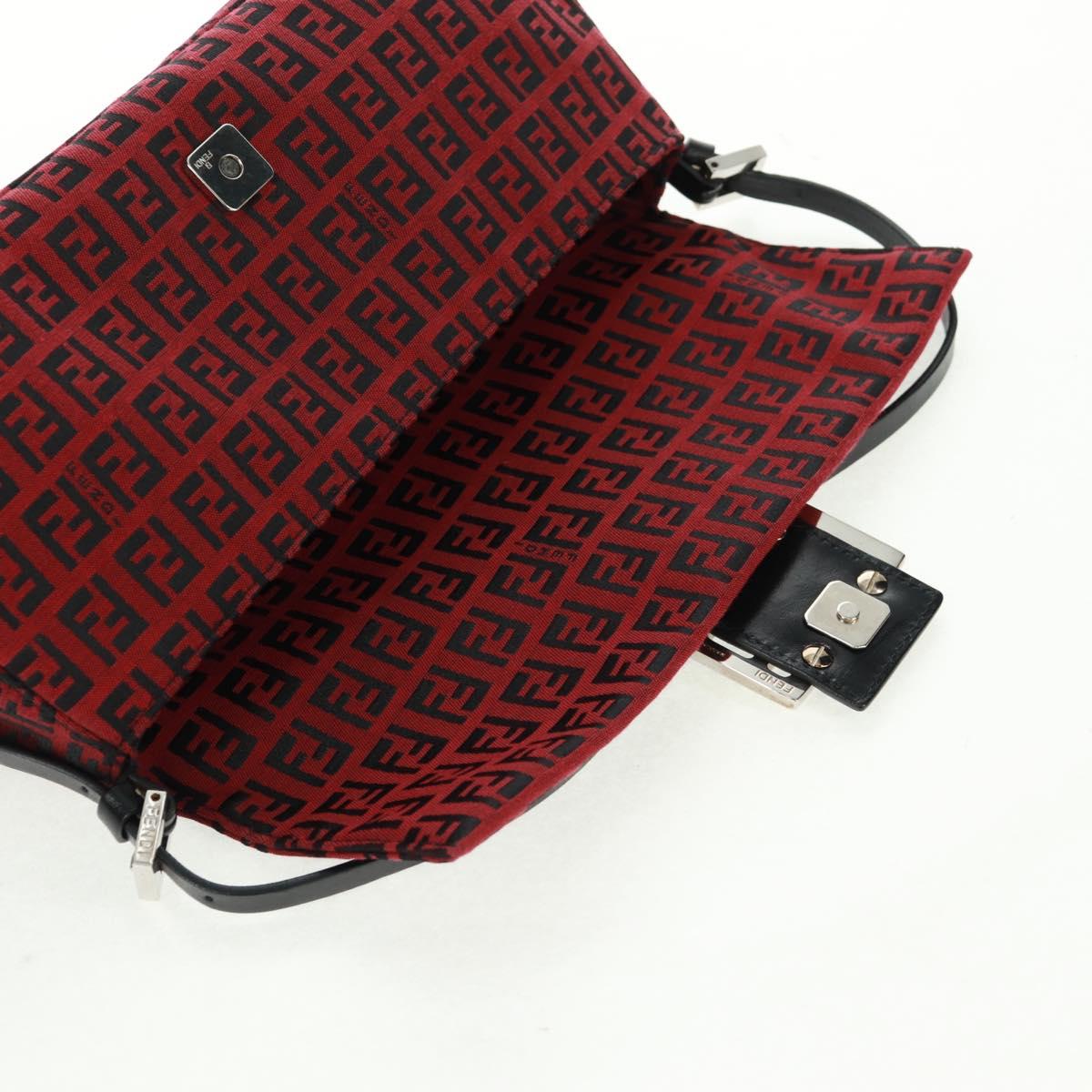 FENDI Zucchino Canvas Mamma Baguette Shoulder Bag Red Silver Auth 161663SAV