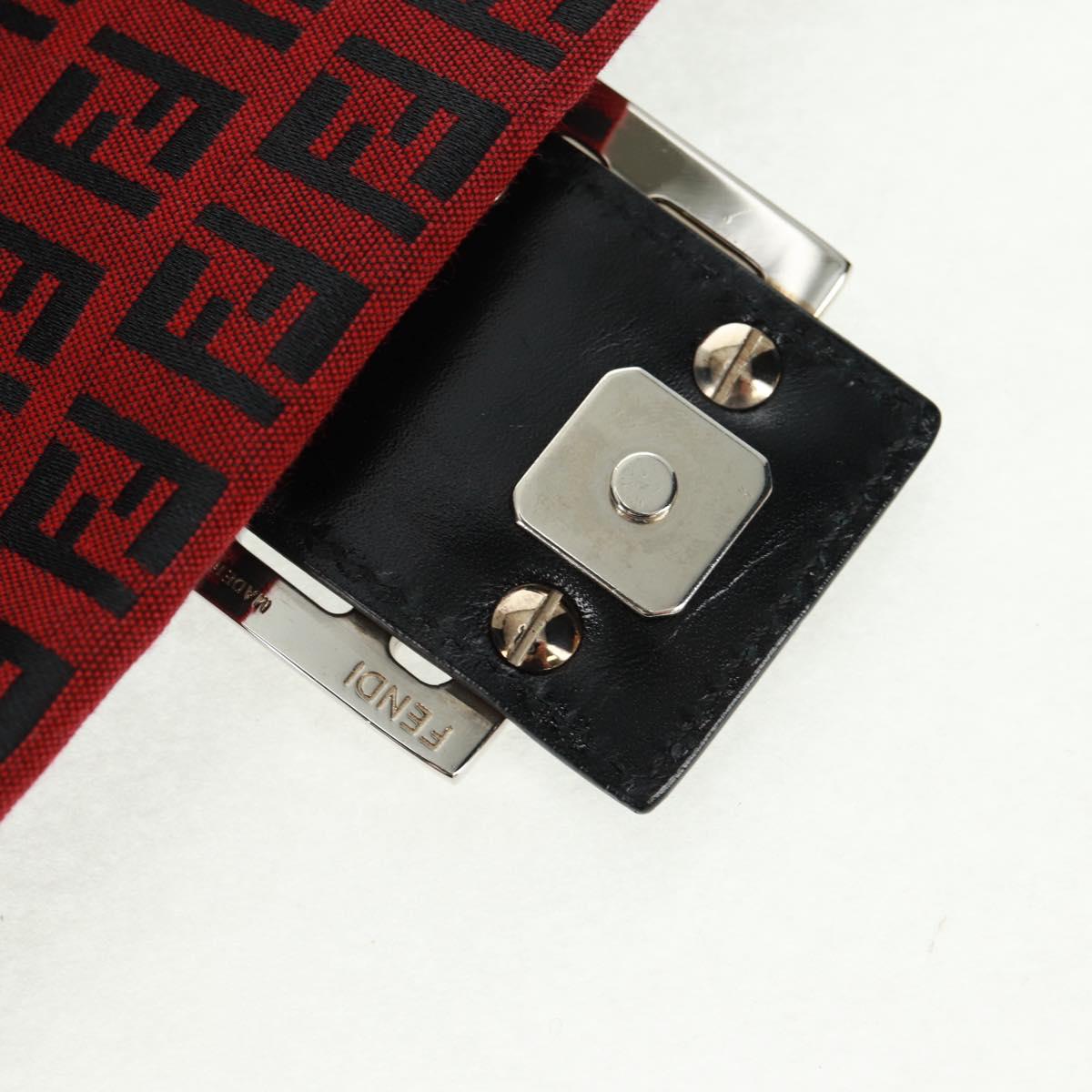 FENDI Zucchino Canvas Mamma Baguette Shoulder Bag Red Silver Auth 161663SAV