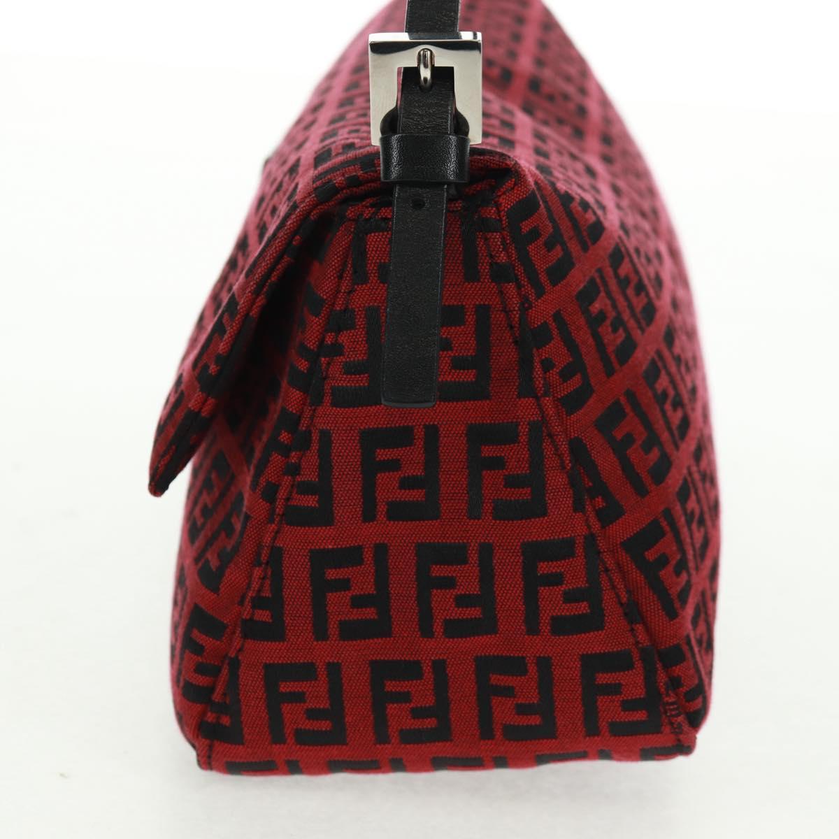 FENDI Zucchino Canvas Mamma Baguette Shoulder Bag Red Silver Auth 161663SAV