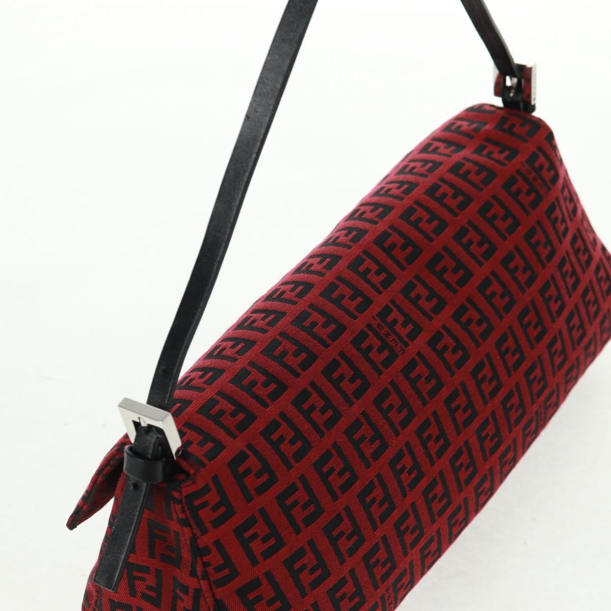 FENDI Zucchino Canvas Mamma Baguette Shoulder Bag Red Silver Auth 161663SAV