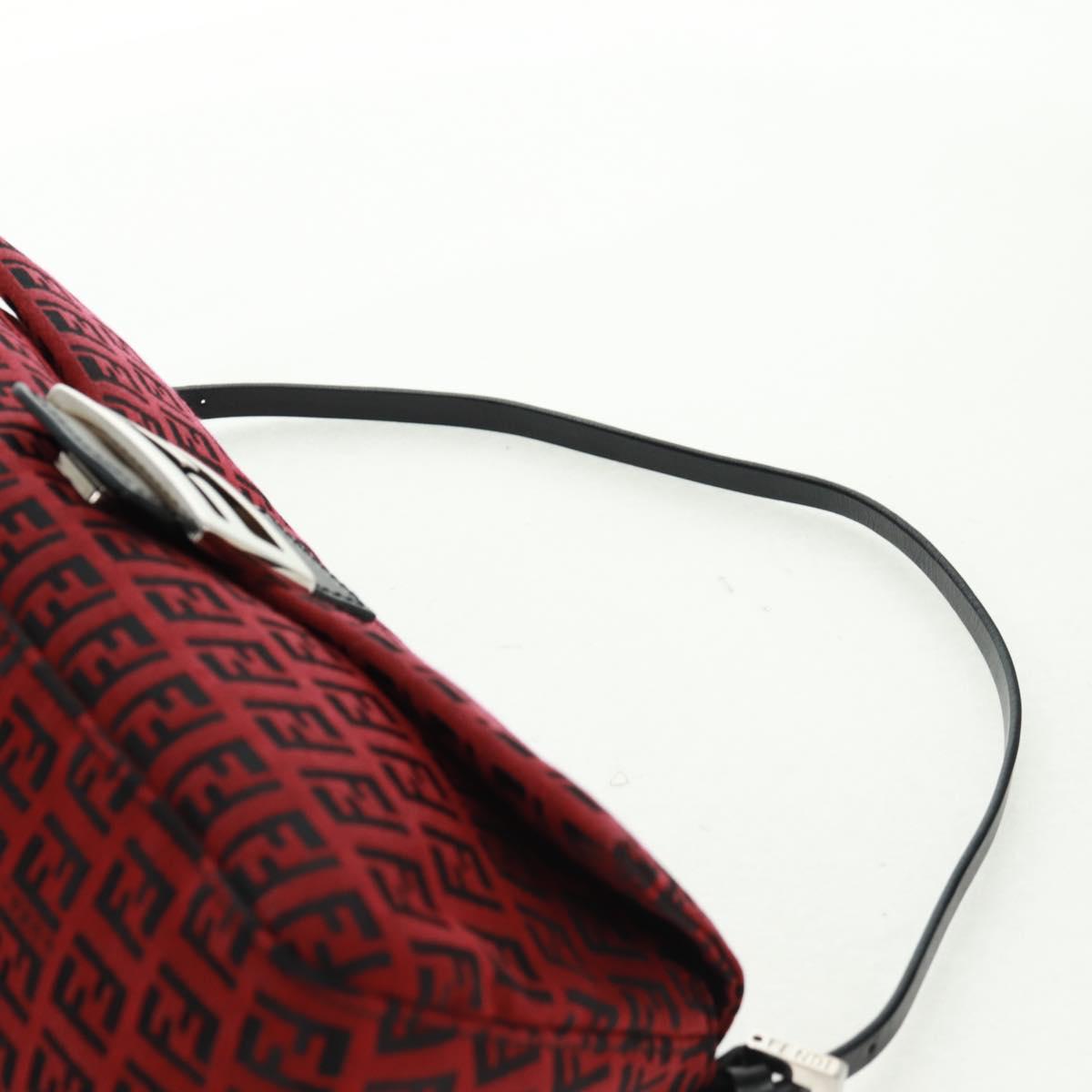 FENDI Zucchino Canvas Mamma Baguette Shoulder Bag Red Silver Auth 161663SAV