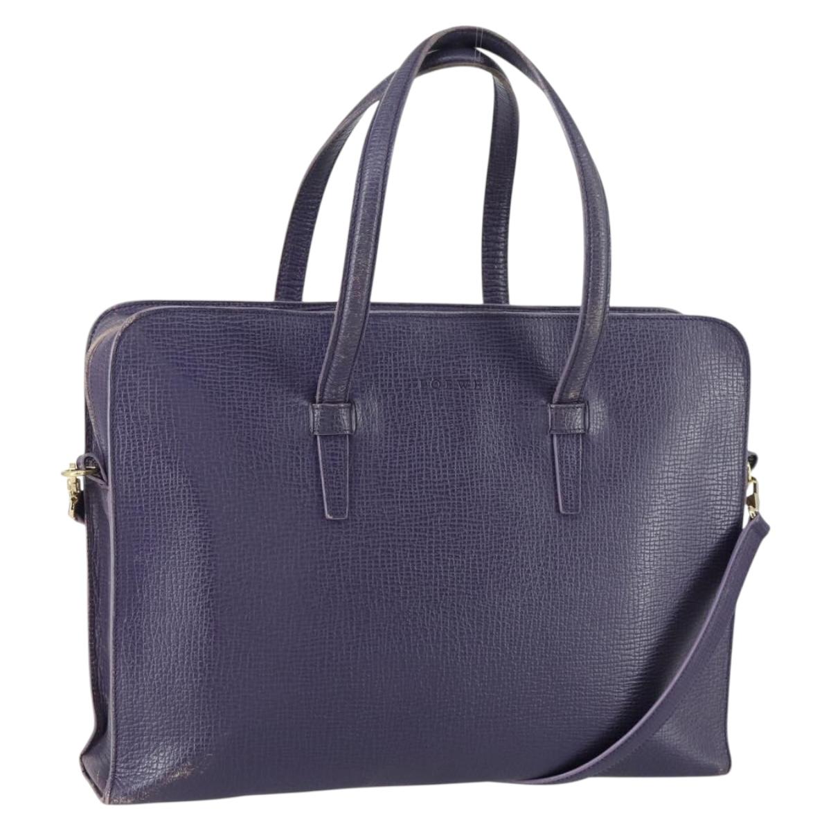LOEWE Hand Bag Leather 2way Navy Gold Auth 161665