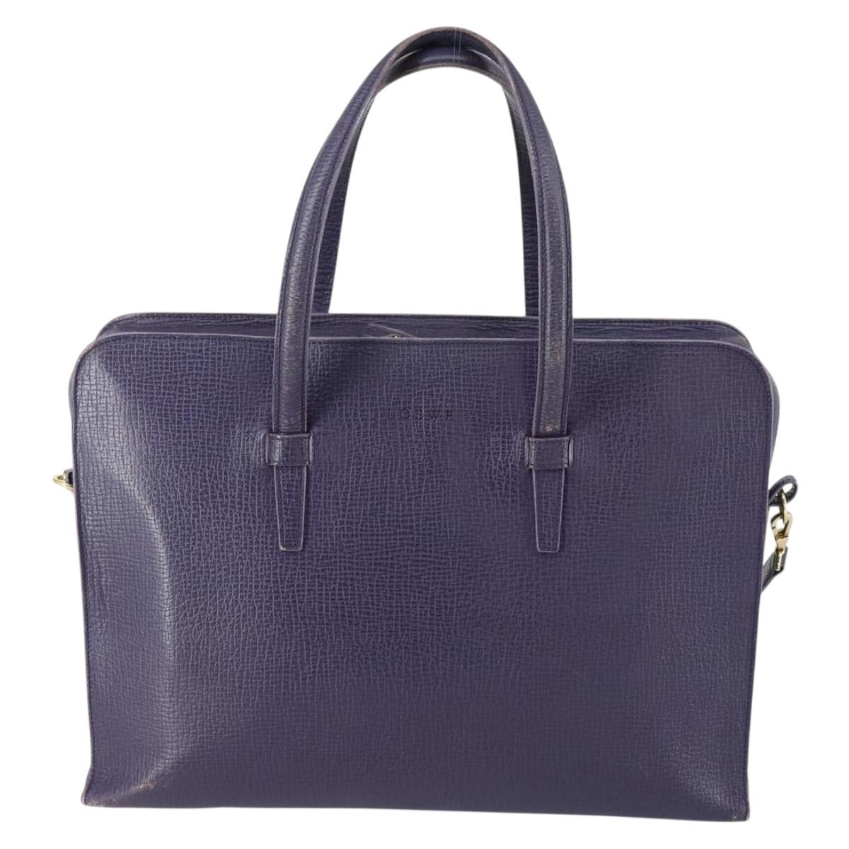 LOEWE Hand Bag Leather 2way Navy Gold Auth 161665