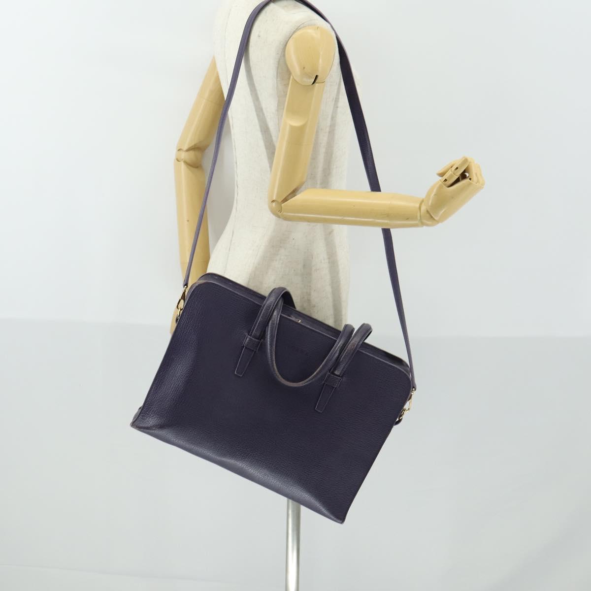 LOEWE Hand Bag Leather 2way Navy Gold Auth 161665