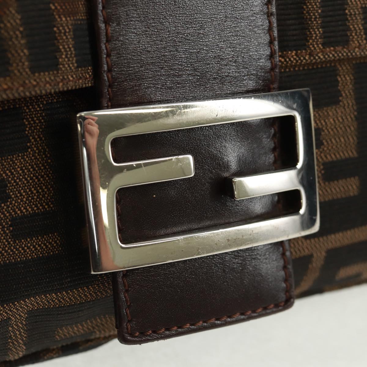FENDI Zucca Canvas Mamma Baguette Shoulder Bag Black Brown Auth 161669SAV