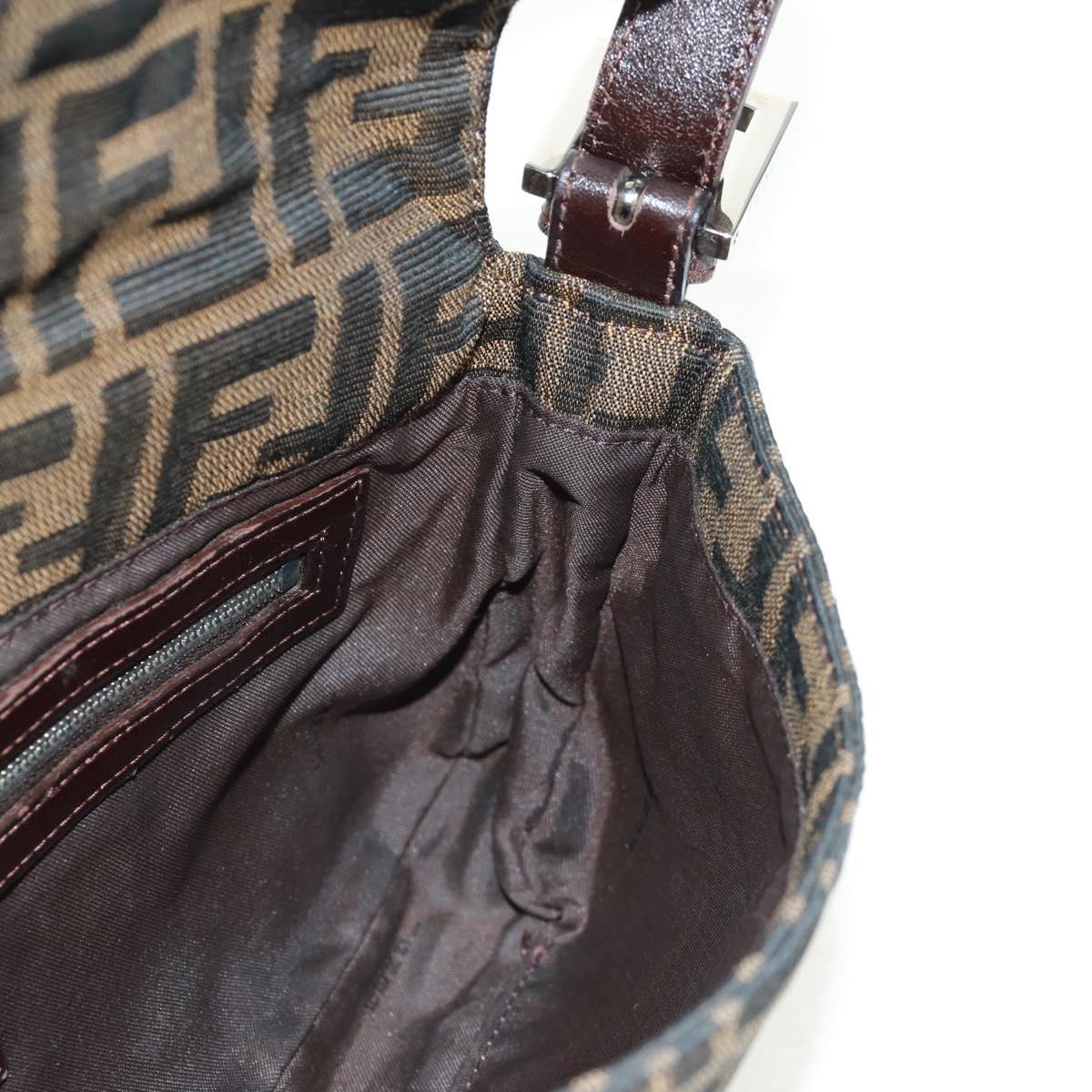 FENDI Zucca Canvas Mamma Baguette Shoulder Bag Black Brown Auth 161669SAV