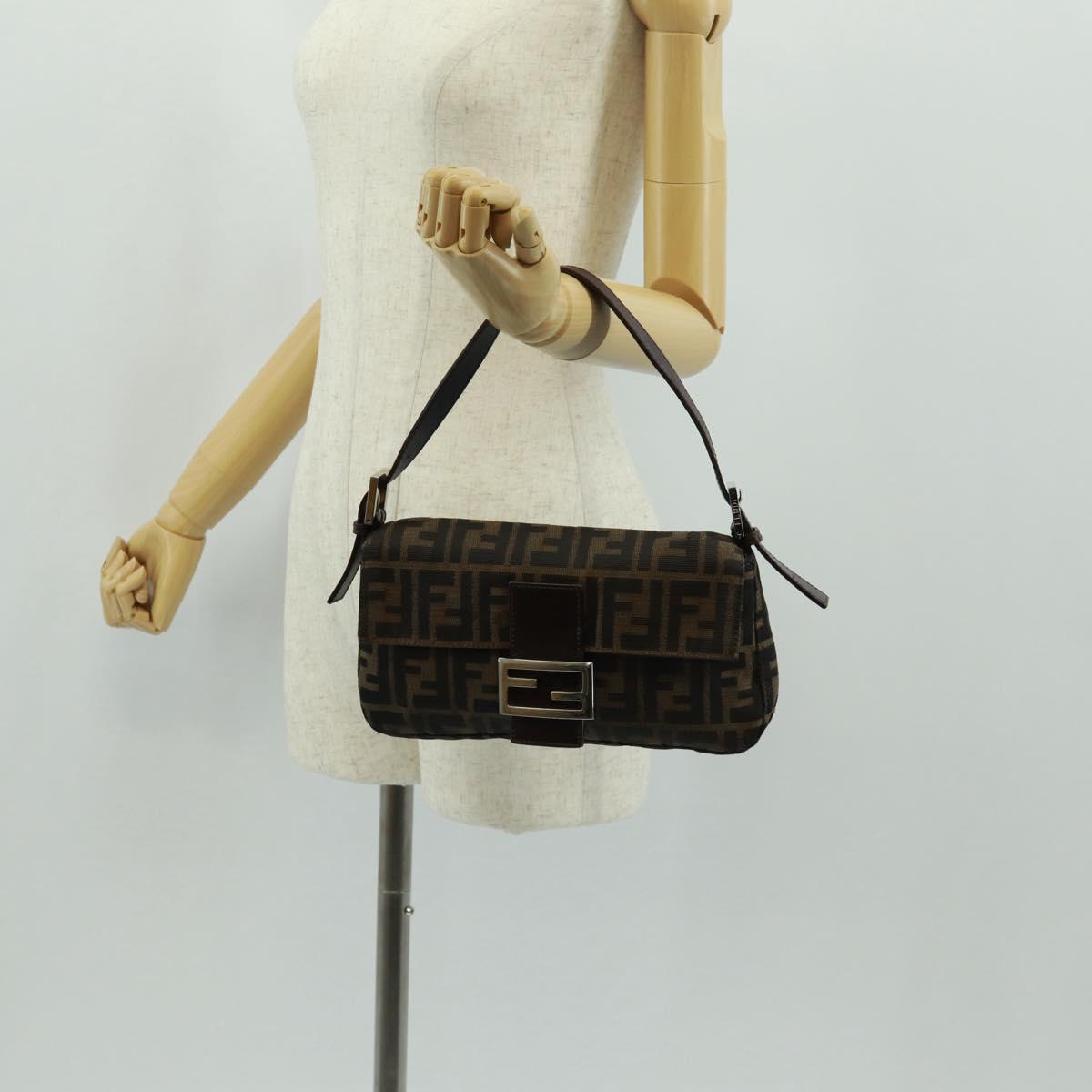 FENDI Zucca Canvas Mamma Baguette Shoulder Bag Black Brown Auth 161669SAV