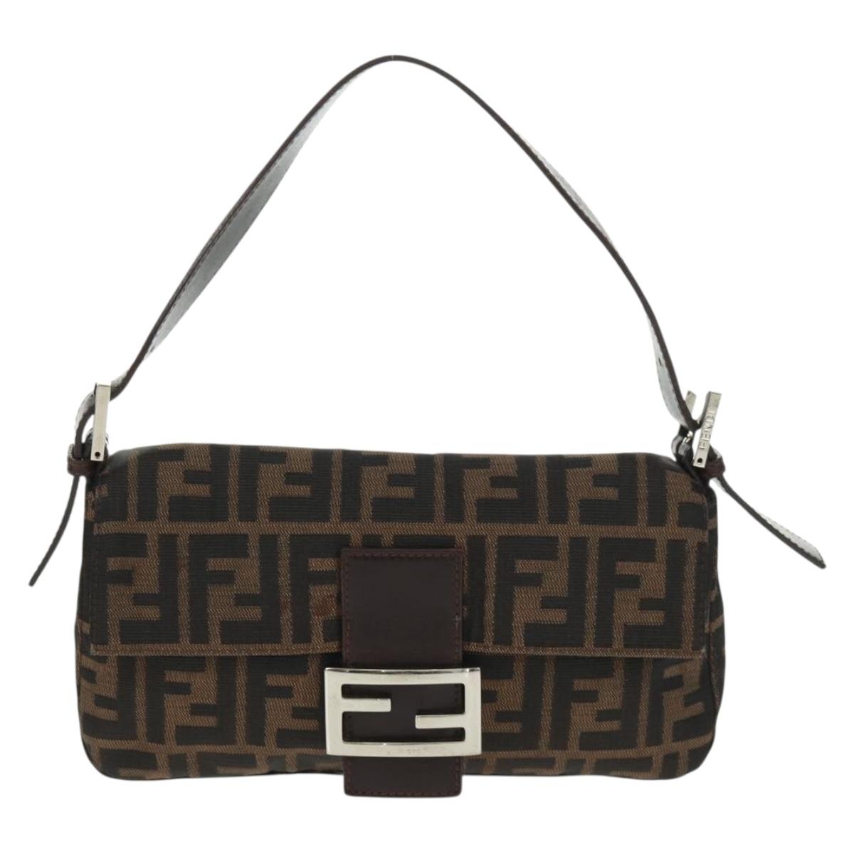 FENDI Zucca Canvas Mamma Baguette Shoulder Bag Black Brown Auth 161669SAV