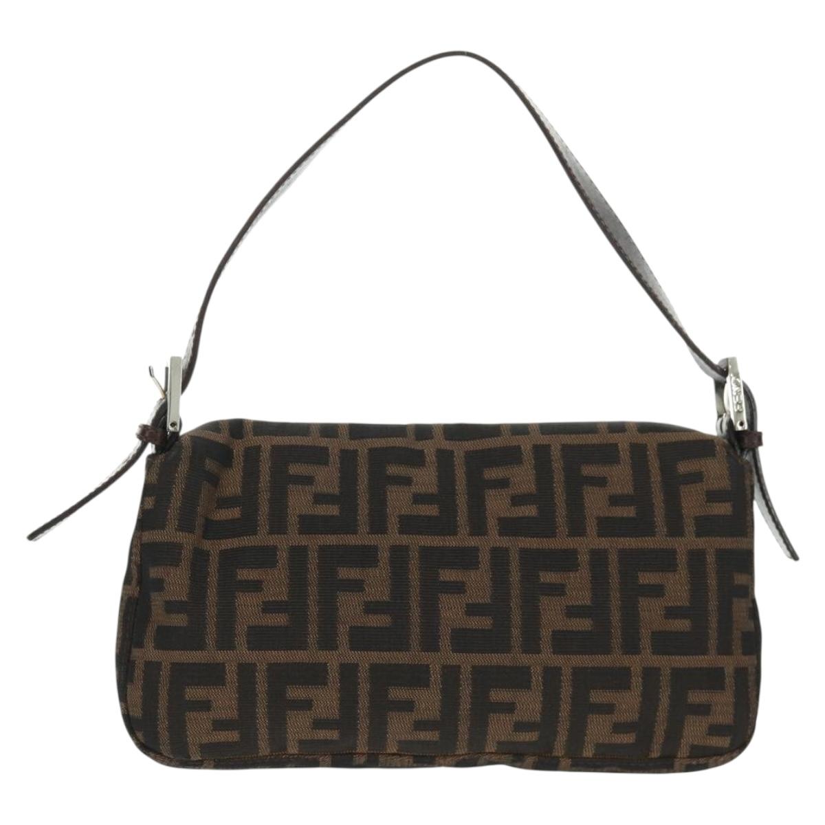 FENDI Zucca Canvas Mamma Baguette Shoulder Bag Black Brown Auth 161669SAV