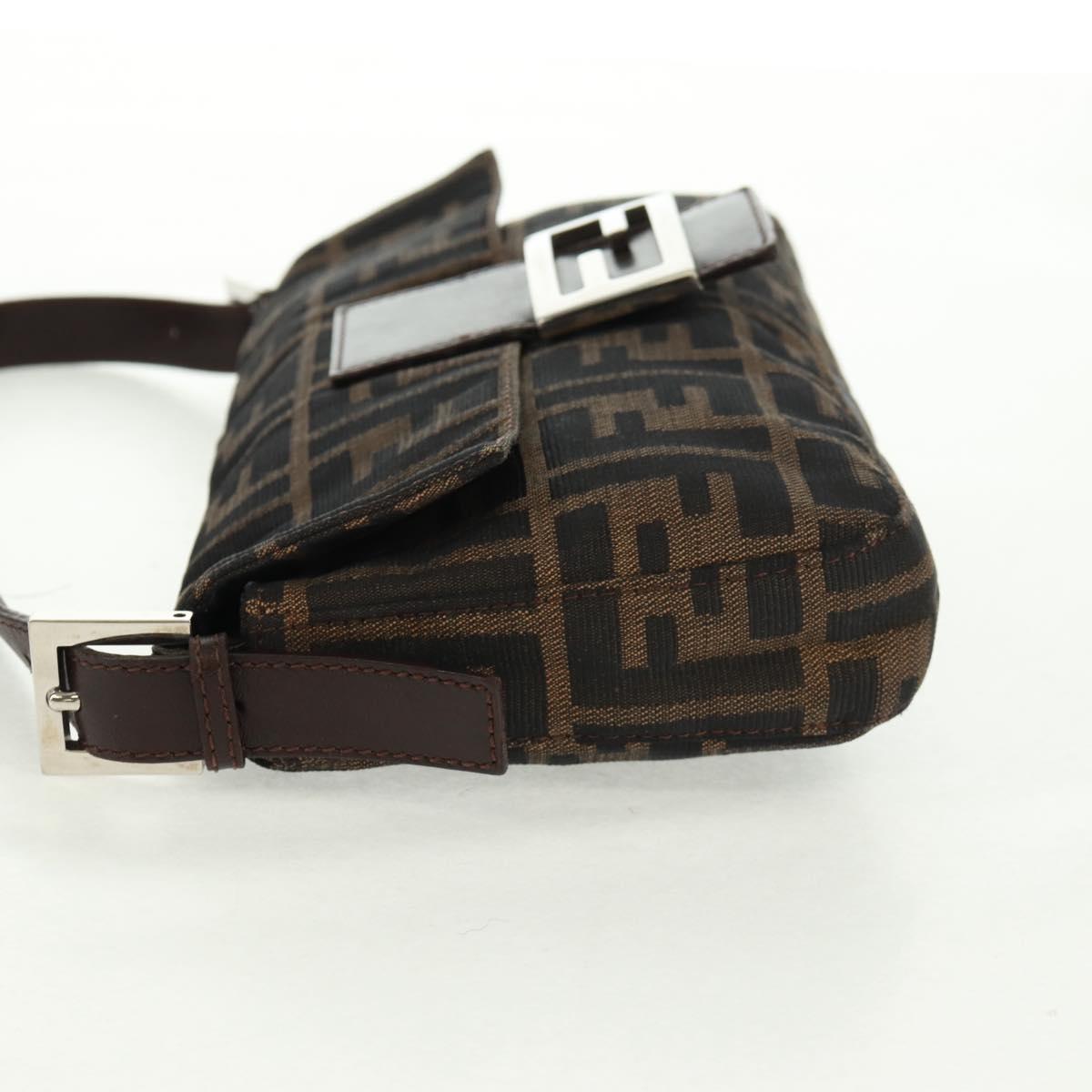 FENDI Zucca Canvas Mamma Baguette Shoulder Bag Black Brown Auth 161669SAV