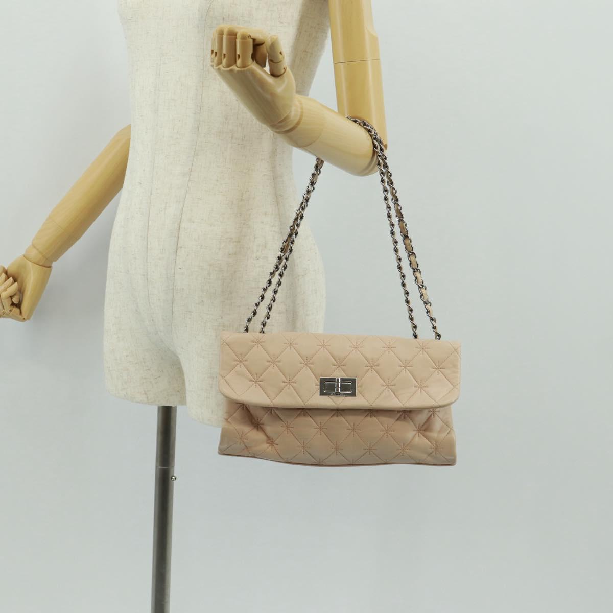 CHANEL Chain Matelasse 2.55 Shoulder Bag Lamb Skin Pink Silver CC Auth 161670V