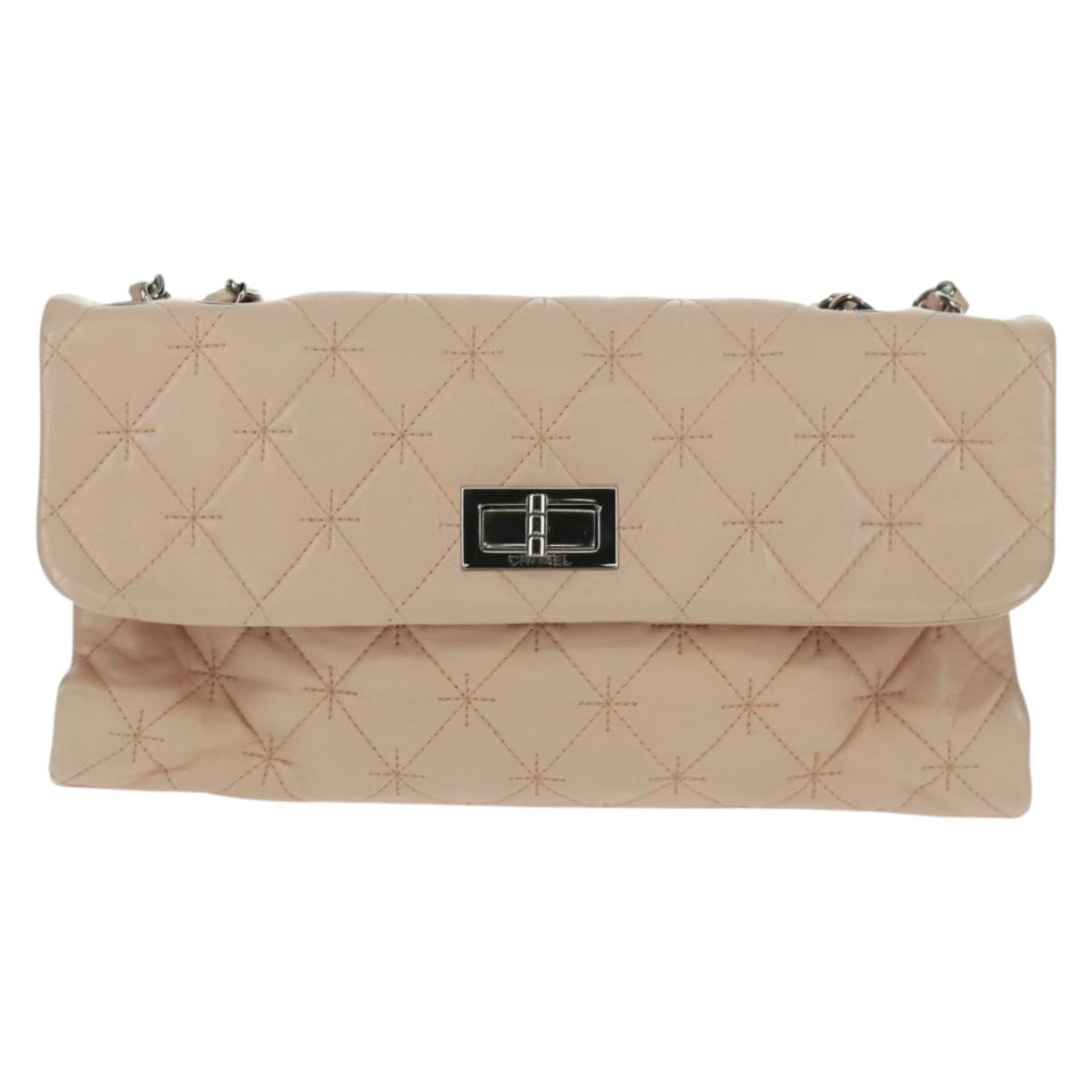 CHANEL Chain Matelasse 2.55 Shoulder Bag Lamb Skin Pink Silver CC Auth 161670V